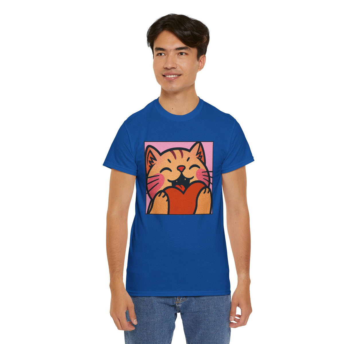 Cute Cat Holding Heart T‑Shirt — Cute Kitty Love Graphic Tee