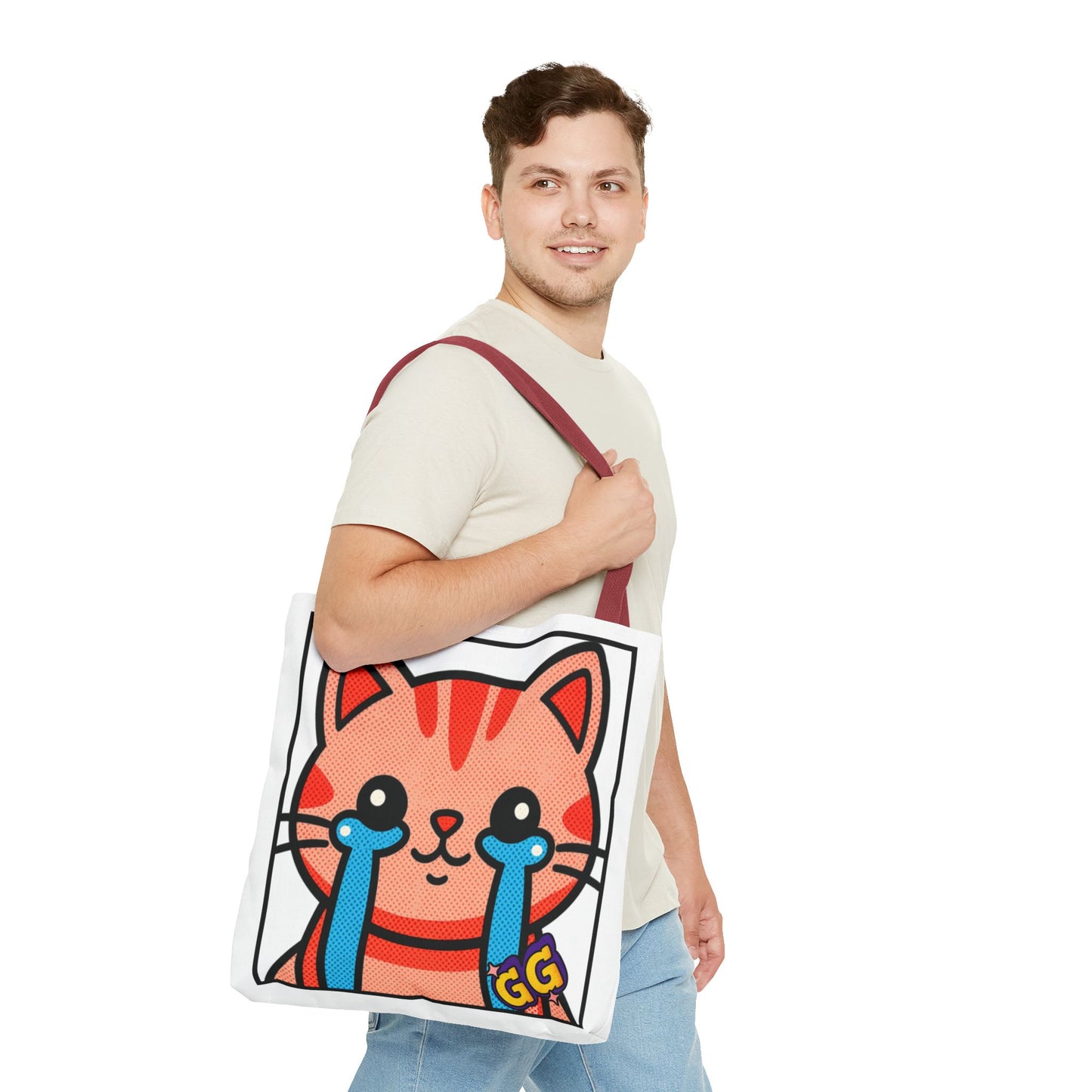 Good Game Tears of Joy - Cute Crying Cat Tote Bag – Kawaii Pop Art Cat Emote GG
