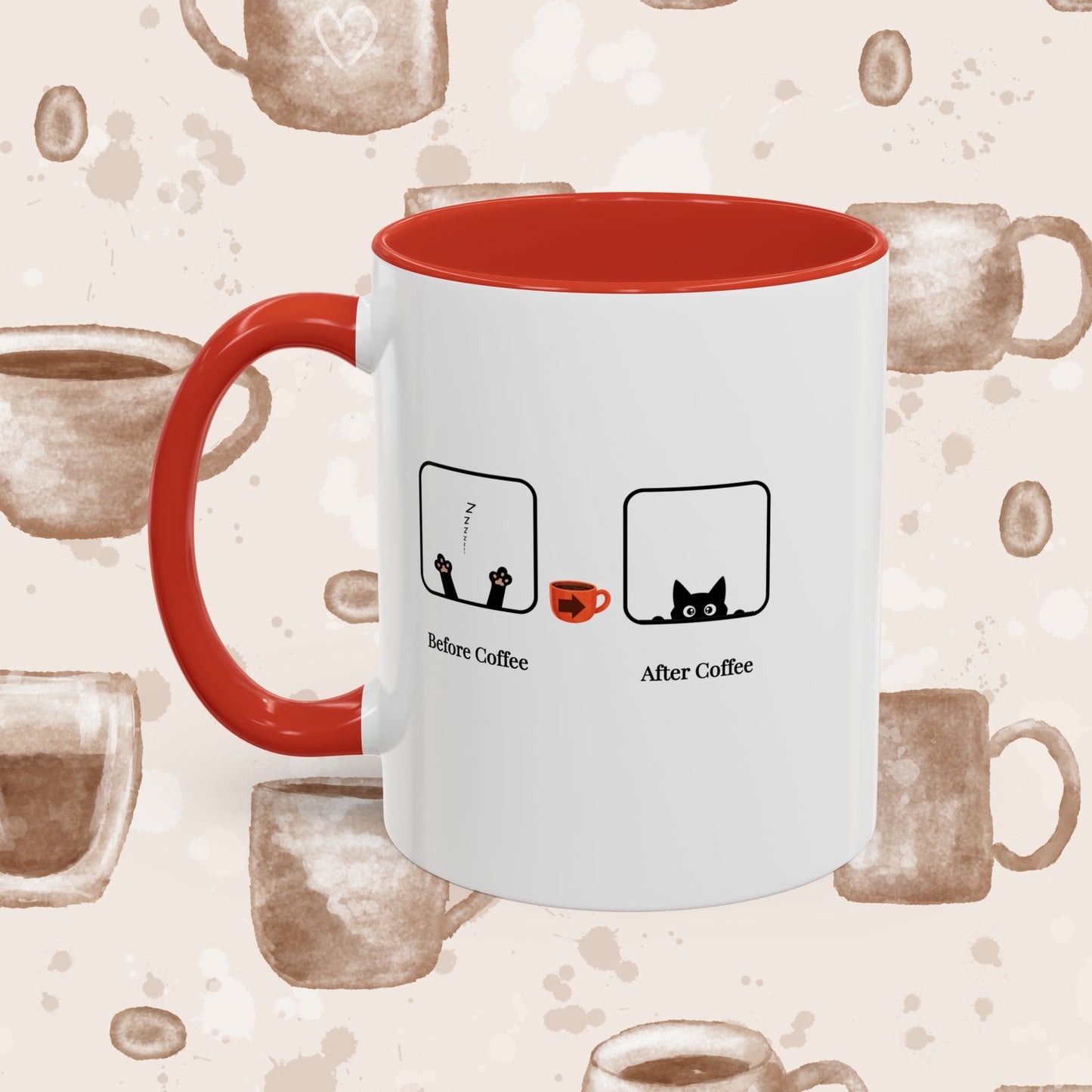 Coffee Mug — "Before Coffee / After Coffee" Cat Accent Mug (11/15oz)