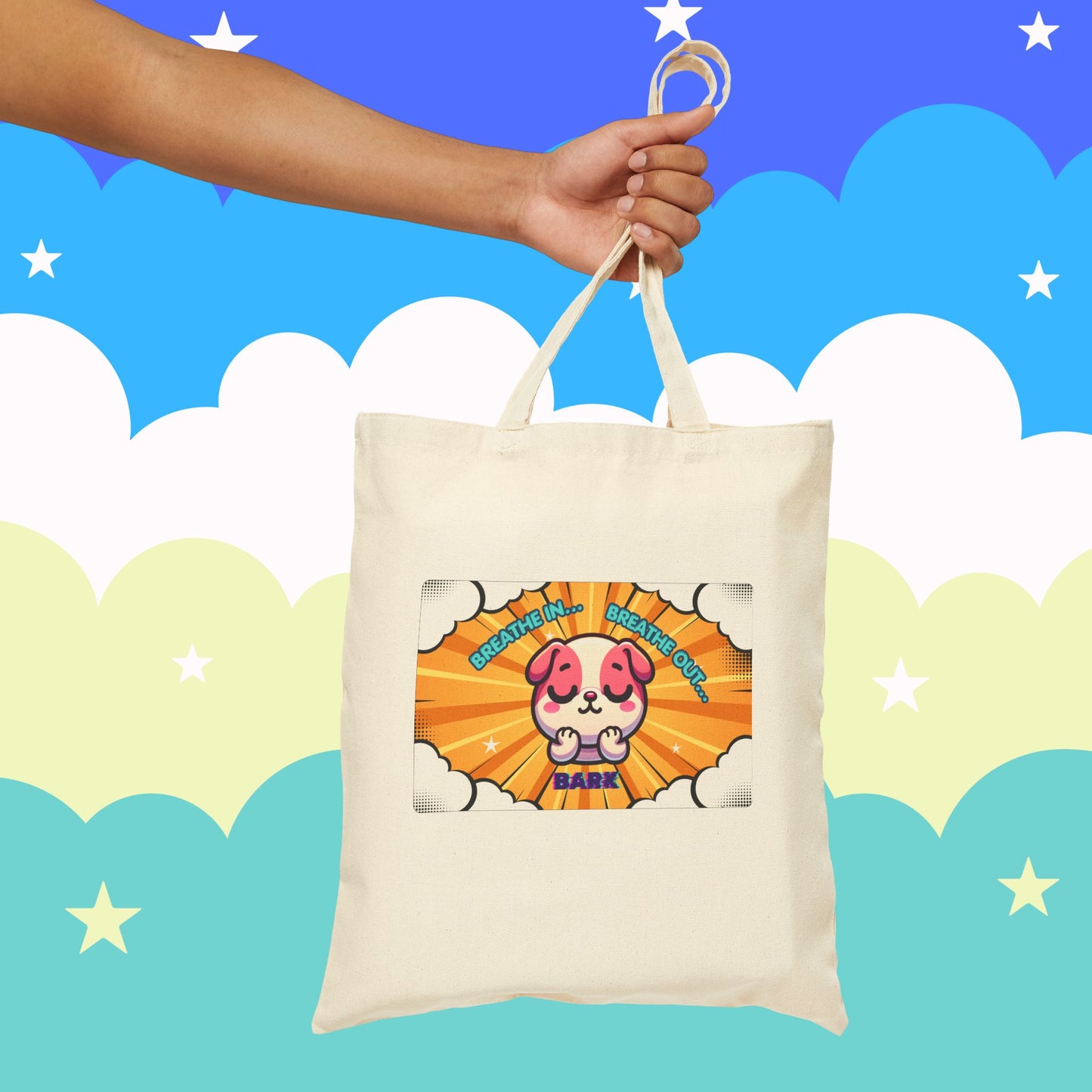 Pink Bulldog 'Breath In... Breath Out... Bark' Canvas Tote