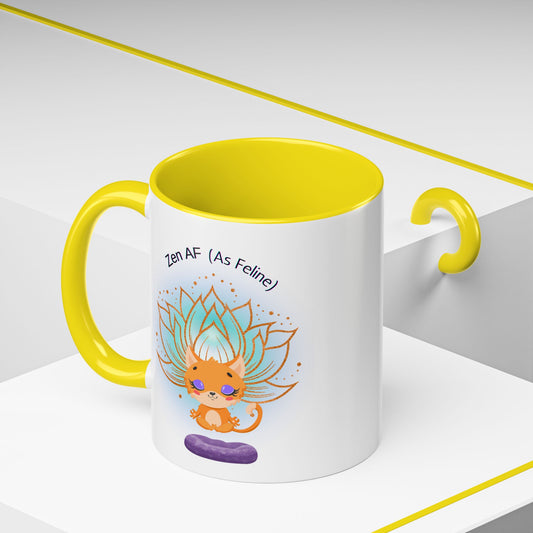 Zen AF (As Feline) Coffee Mug - Cute Cat Mug, Relaxation Gift for Cat Lovers, Tea Lover Gift, Yoga Mug, Pet Themed Mug