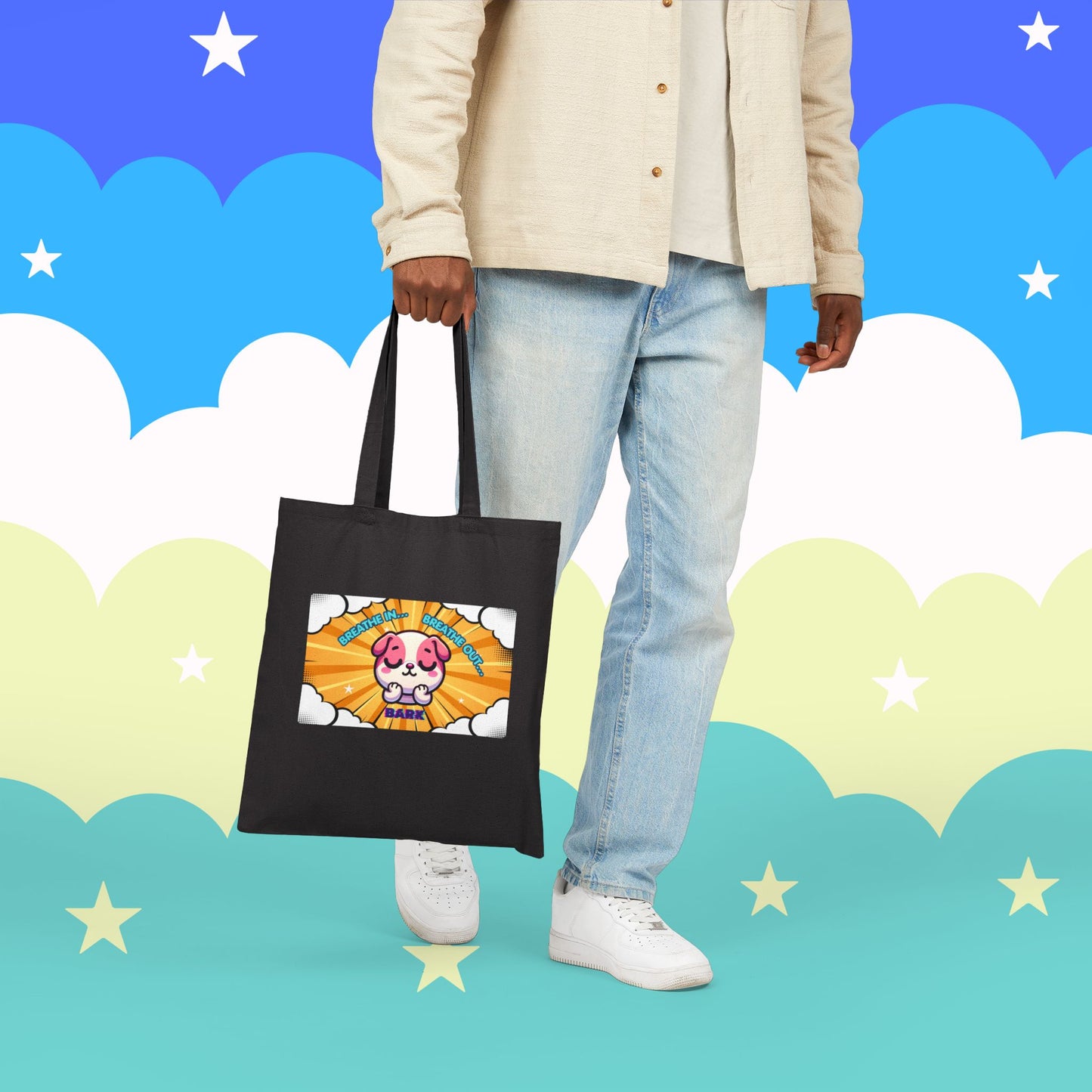 Pink Bulldog 'Breath In... Breath Out... Bark' Canvas Tote