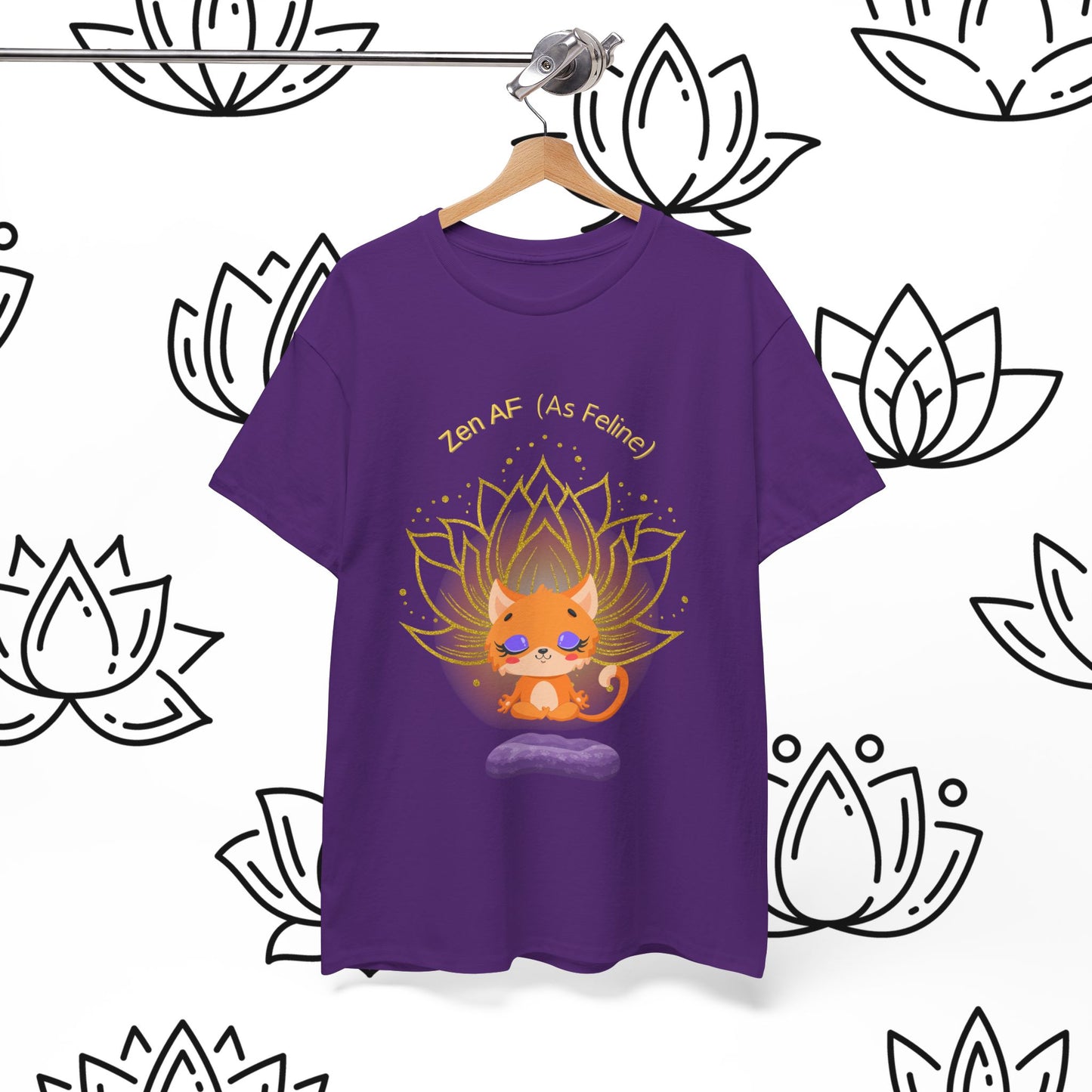 Zen AF (As Feline) Unisex Heavy Cotton Tee, Meditation Shirt, Cat Lover Gift, Spiritual Clothing, Mindfulness Apparel