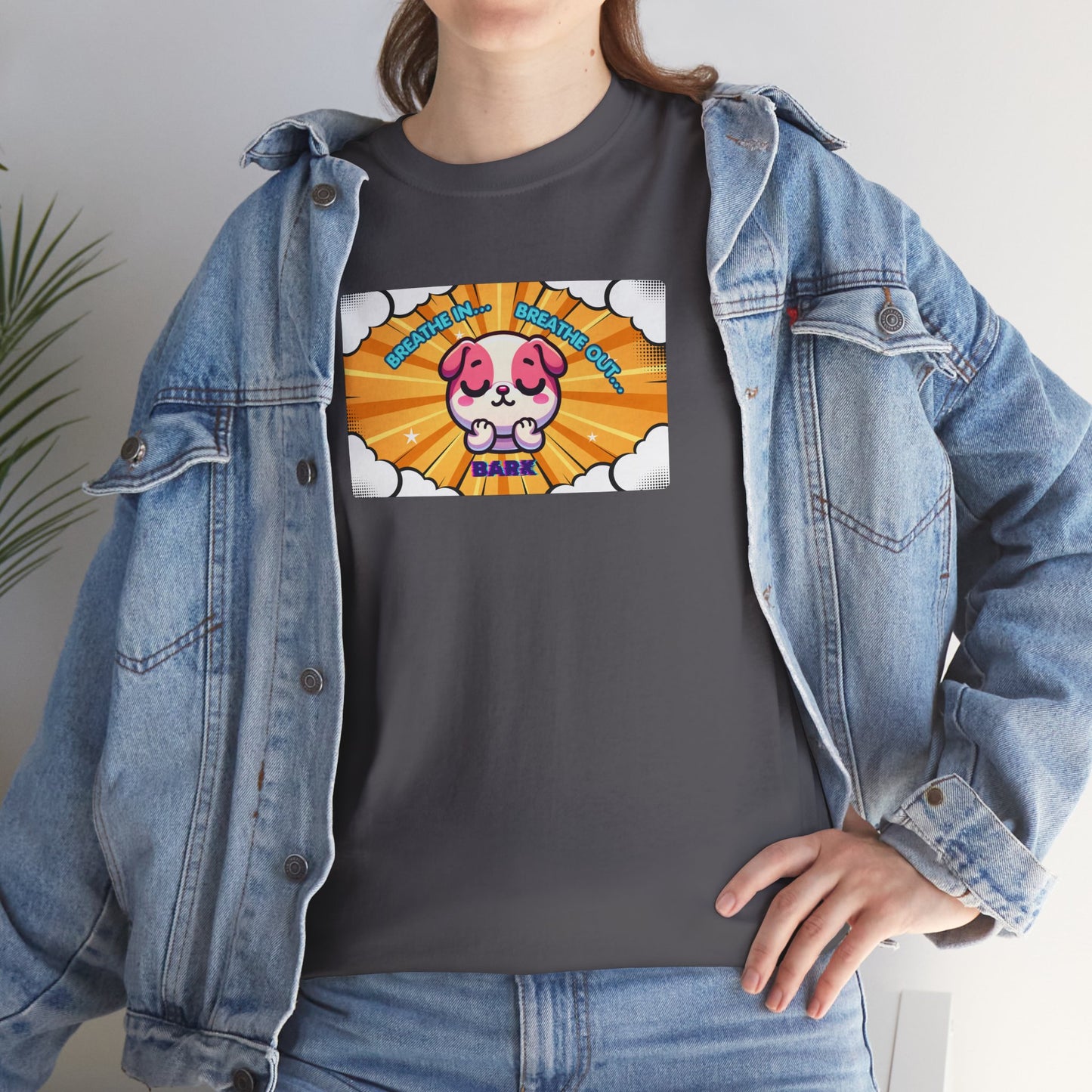Stay Calm Pink Bulldog T-Shirt — "Breath in, Breath out, Bark" Funny Tee