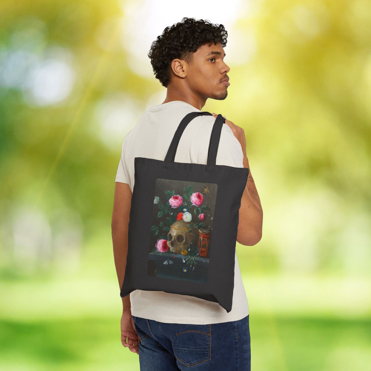 Vanitas Reverie Cotton Canvas Tote Bag, Still Art Grocery Tote, Eco-Friendly Shopping Bag, Unique Gift for Halloween, Artsy Bag