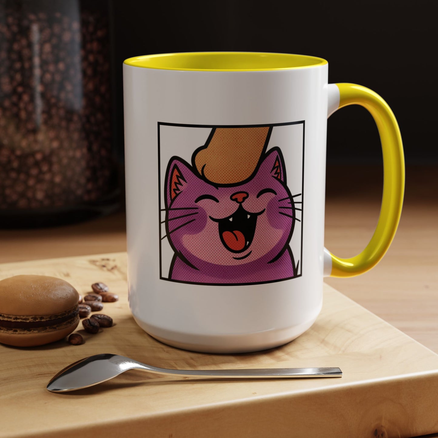 Pet Me, Purrfectly Happy Twitch Emote Cat Accent Coffee Mug – Cute Smiling Cat Illustration (11/15oz)