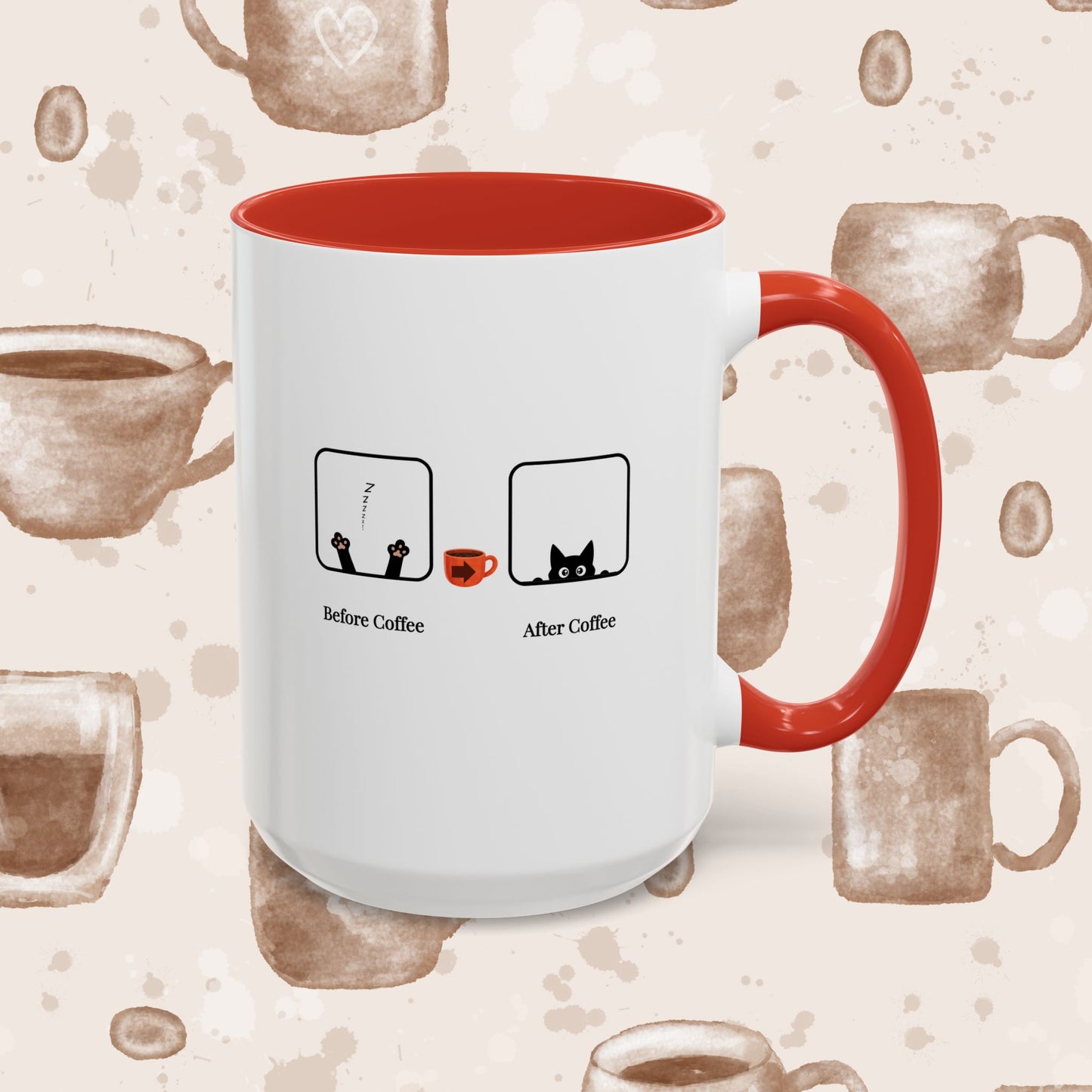 Coffee Mug — "Before Coffee / After Coffee" Cat Accent Mug (11/15oz)