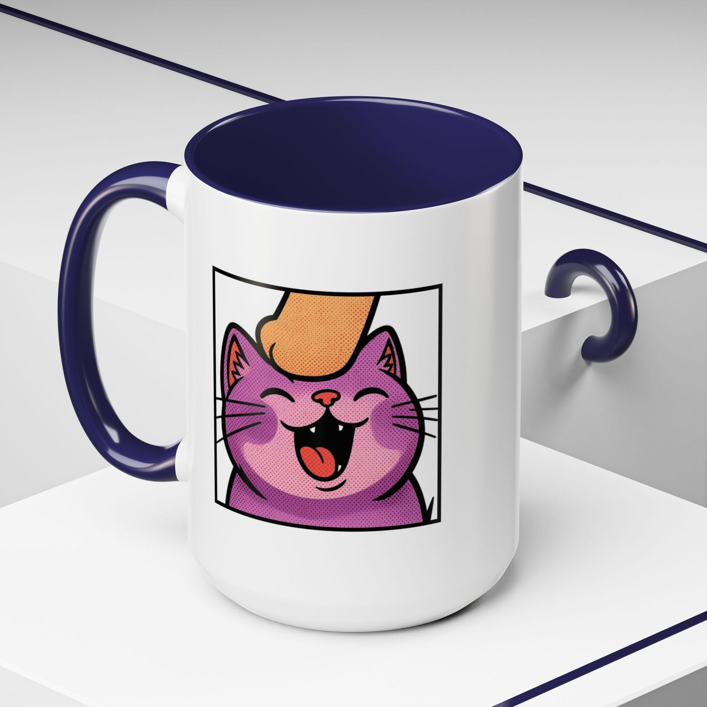 Pet Me, Purrfectly Happy Twitch Emote Cat Accent Coffee Mug – Cute Smiling Cat Illustration (11/15oz)