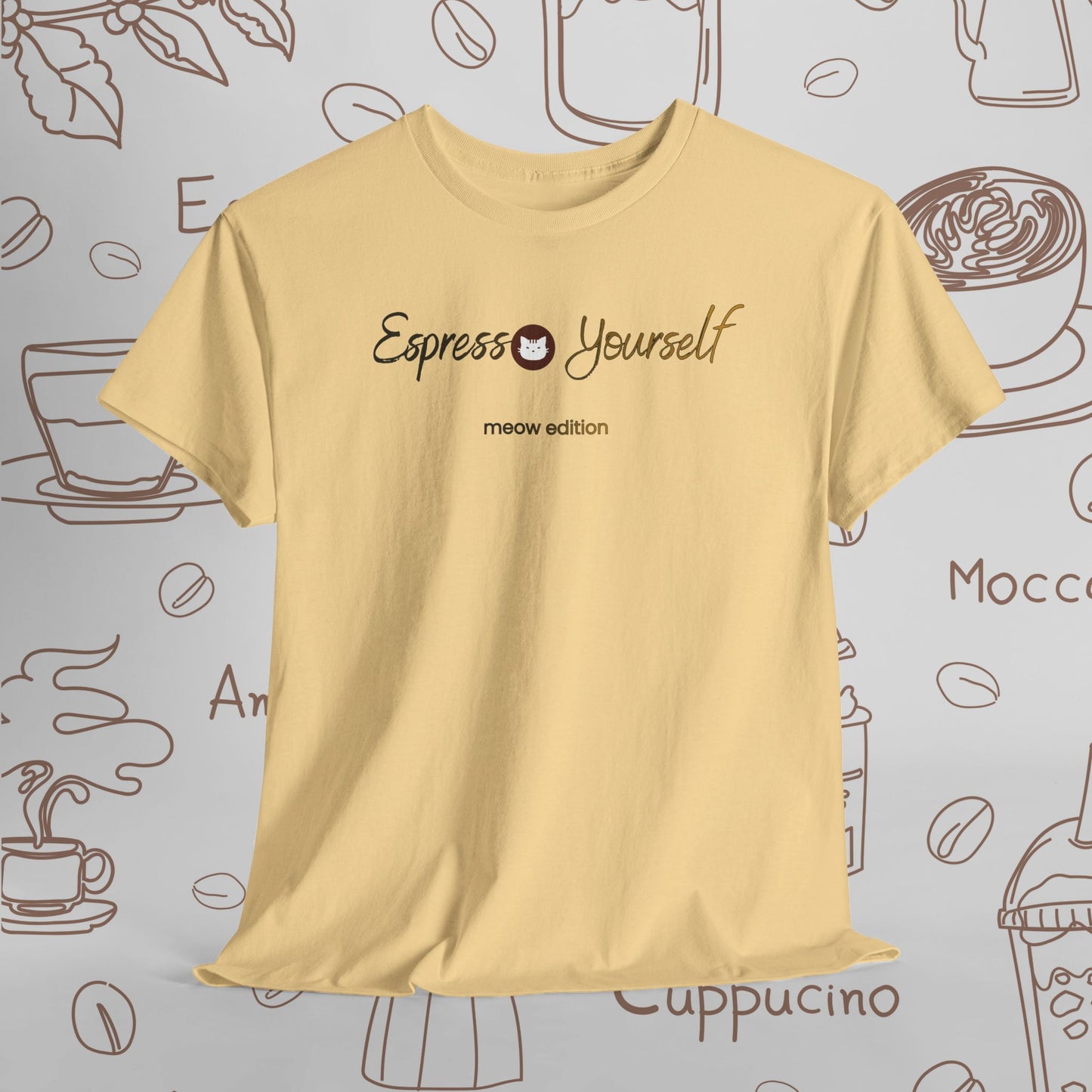 "Espresso Yourself Meow Edition" Coffee Cat T-Shirt — Minimalist Tee, Baristas Gift, Espresso Lovers