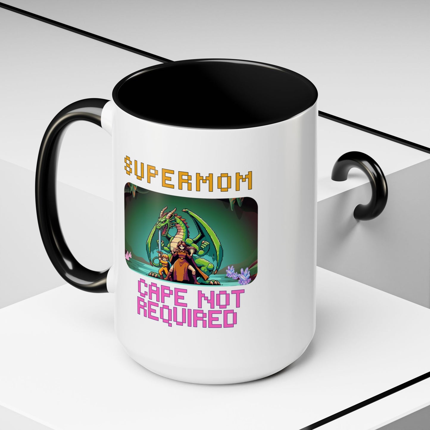 Dungeon Crawling Coffee Mug — "Supermom: Cape Not Required" Accent Mug (11/15oz)