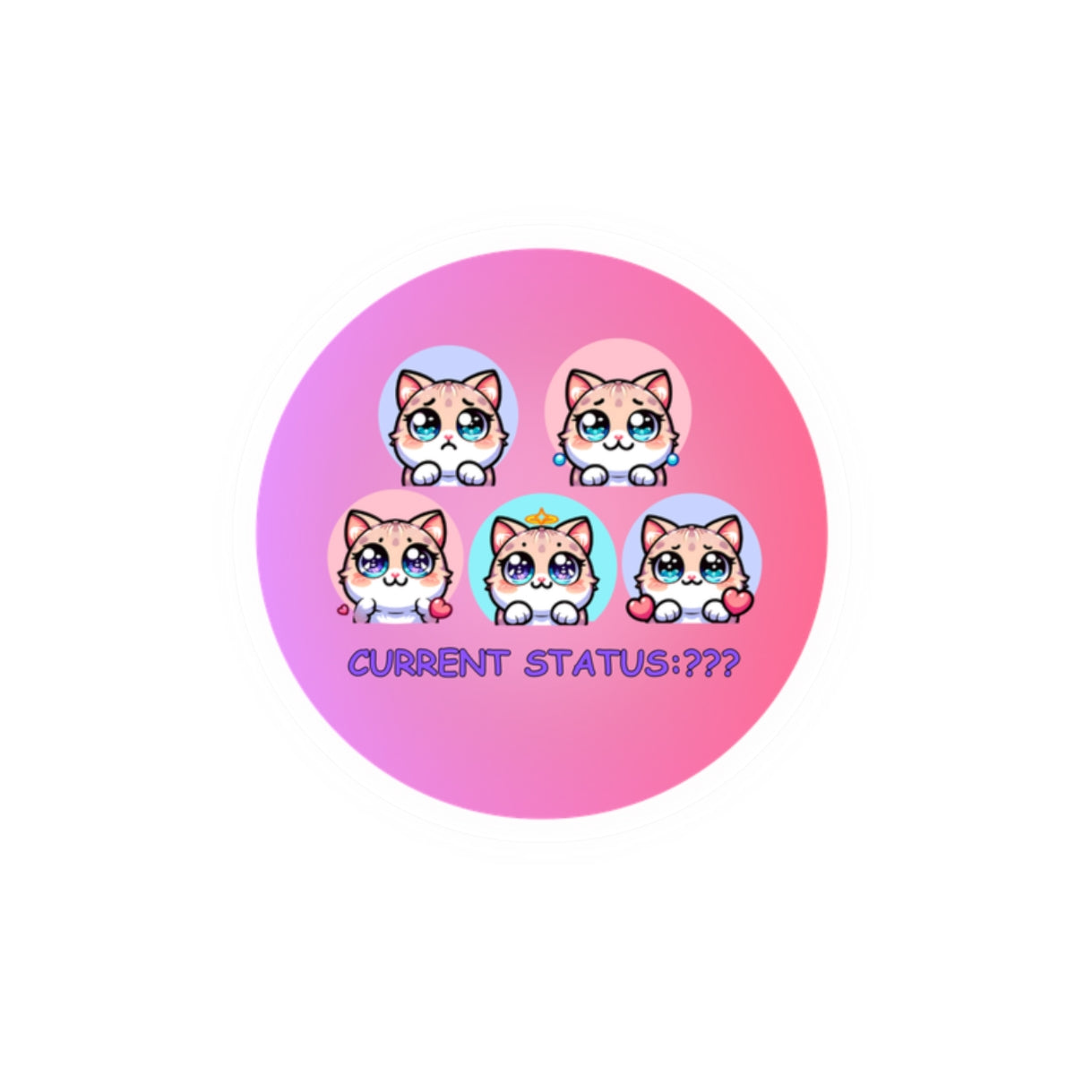 Kawaii Cat Mood Stickers — 'Current Status: ???' Kiss-Cut Sticker