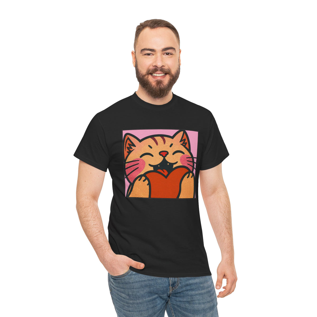 Cute Cat Holding Heart T‑Shirt — Cute Kitty Love Graphic Tee