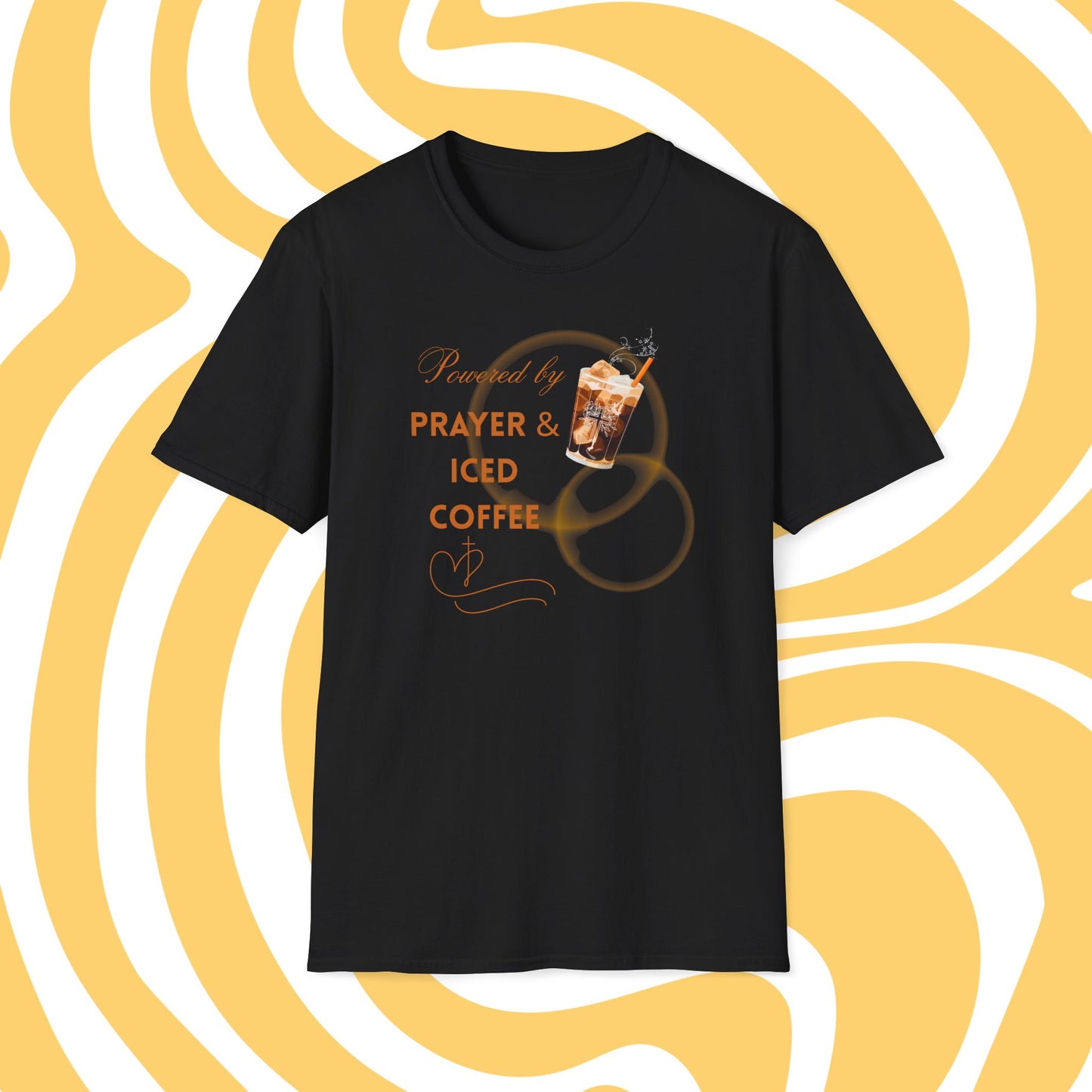 Fueled by Faith & Caffeine - "Powered by Prayer & Iced Coffee" Christian Tee - Perfect Gift for Baristas, Birthdays, and Summer Days