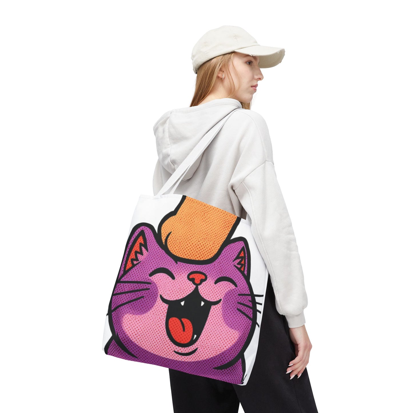 Happy Purple Cat Tote Bag — Cute Kawaii Cat Face AOP Tote