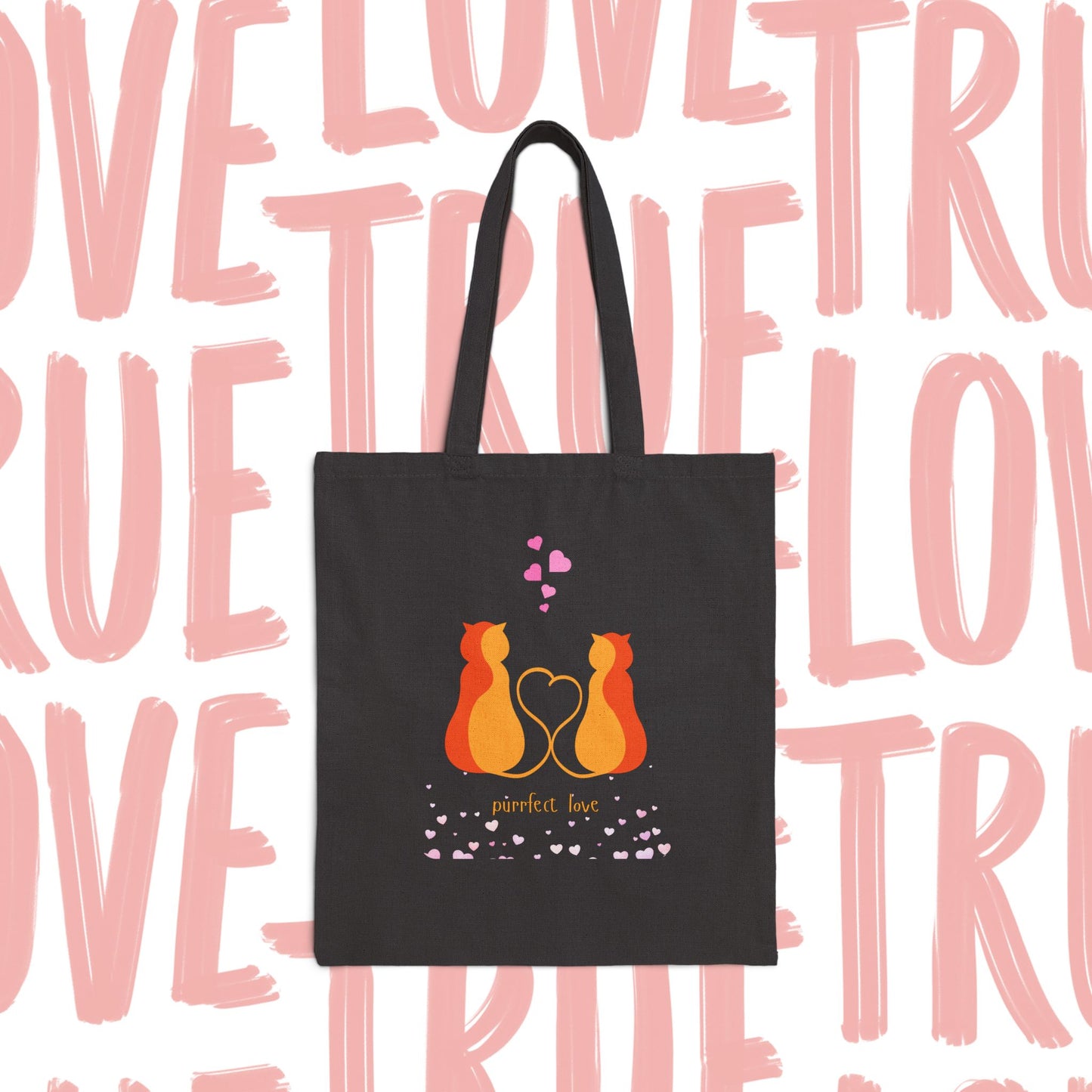 Cat Lovers Tote Bag — "Perfect Love" Canvas Tote for Valentine’s & Everyday Use