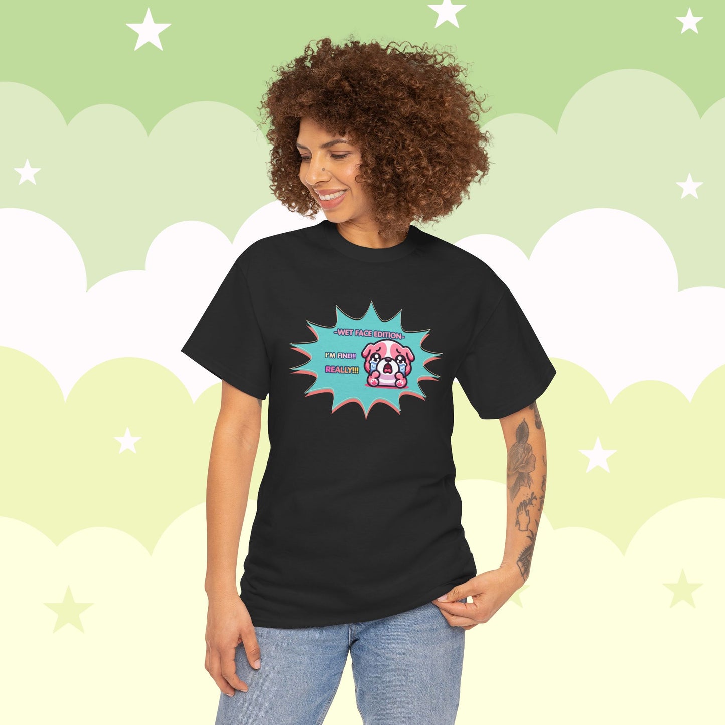 Wet Face Edition Pink Bulldog Tee — Funny Crying Pink Bulldog "I'm Fine! REALLY!!" Shirt