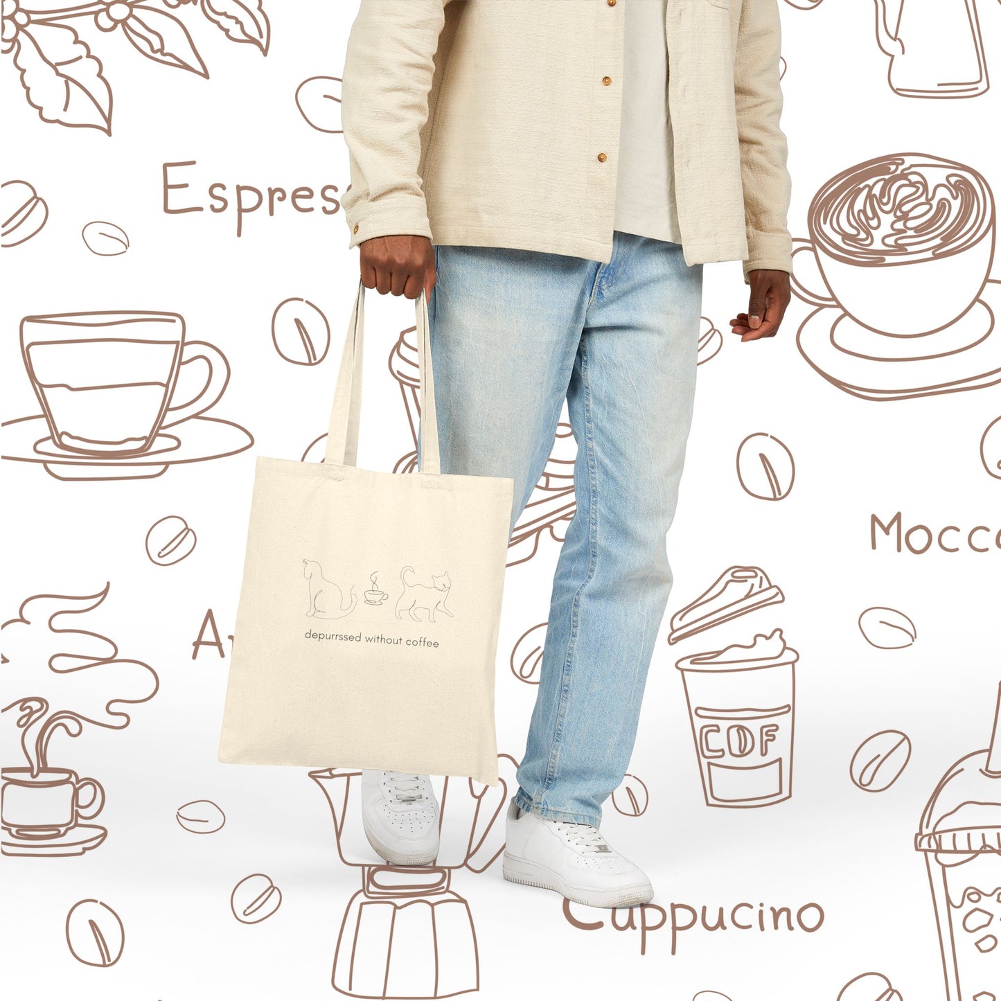 Depurrssed Without Coffee Canvas Tote Bag — Minimalist Coffee Lover Tote