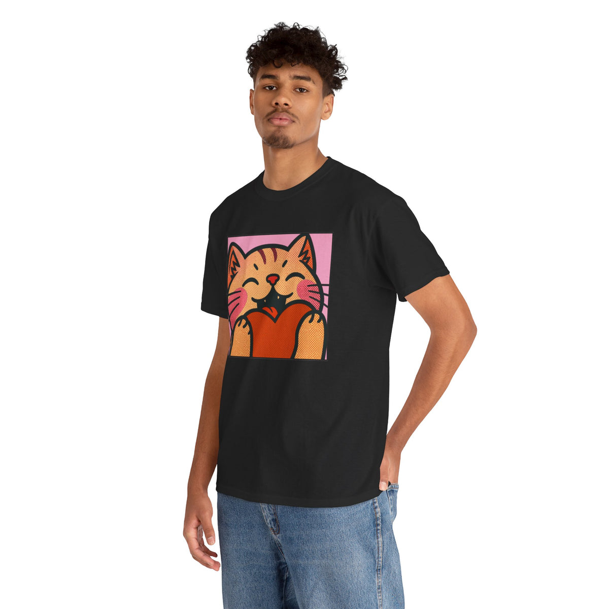 Cute Cat Holding Heart T‑Shirt — Cute Kitty Love Graphic Tee