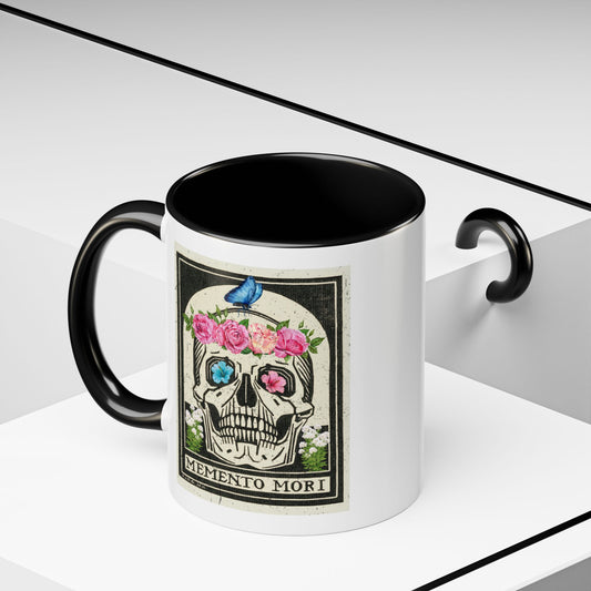 Memento Mori Coffee Mug, Floral Skull Mug, Gothic Gift, Day of the Dead Decor, Vintage Style Drinkware, Unique Kitchenware