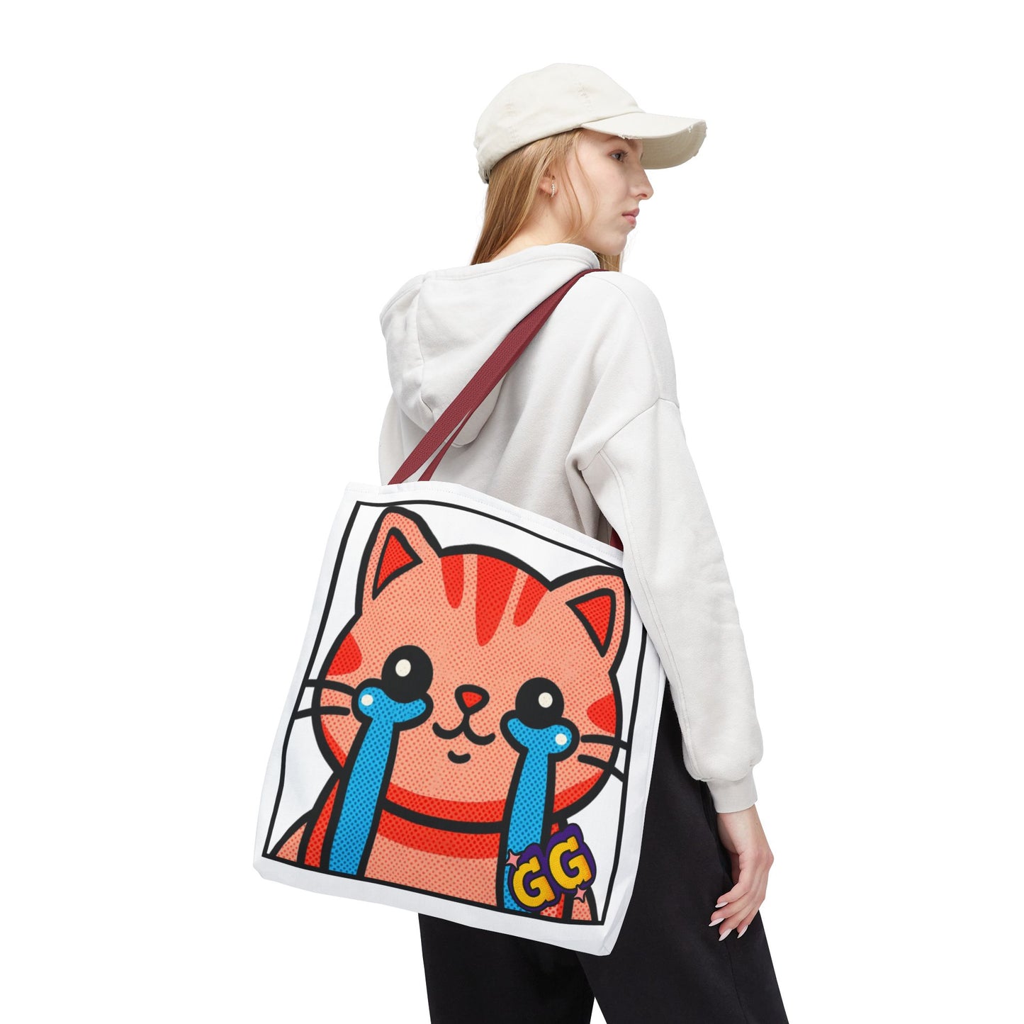 Good Game Tears of Joy - Cute Crying Cat Tote Bag – Kawaii Pop Art Cat Emote GG