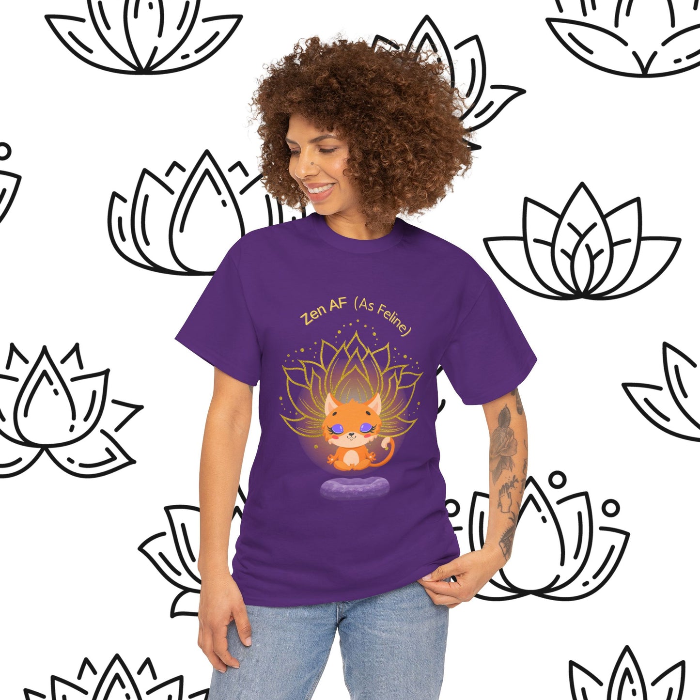 Zen AF (As Feline) Unisex Heavy Cotton Tee, Meditation Shirt, Cat Lover Gift, Spiritual Clothing, Mindfulness Apparel