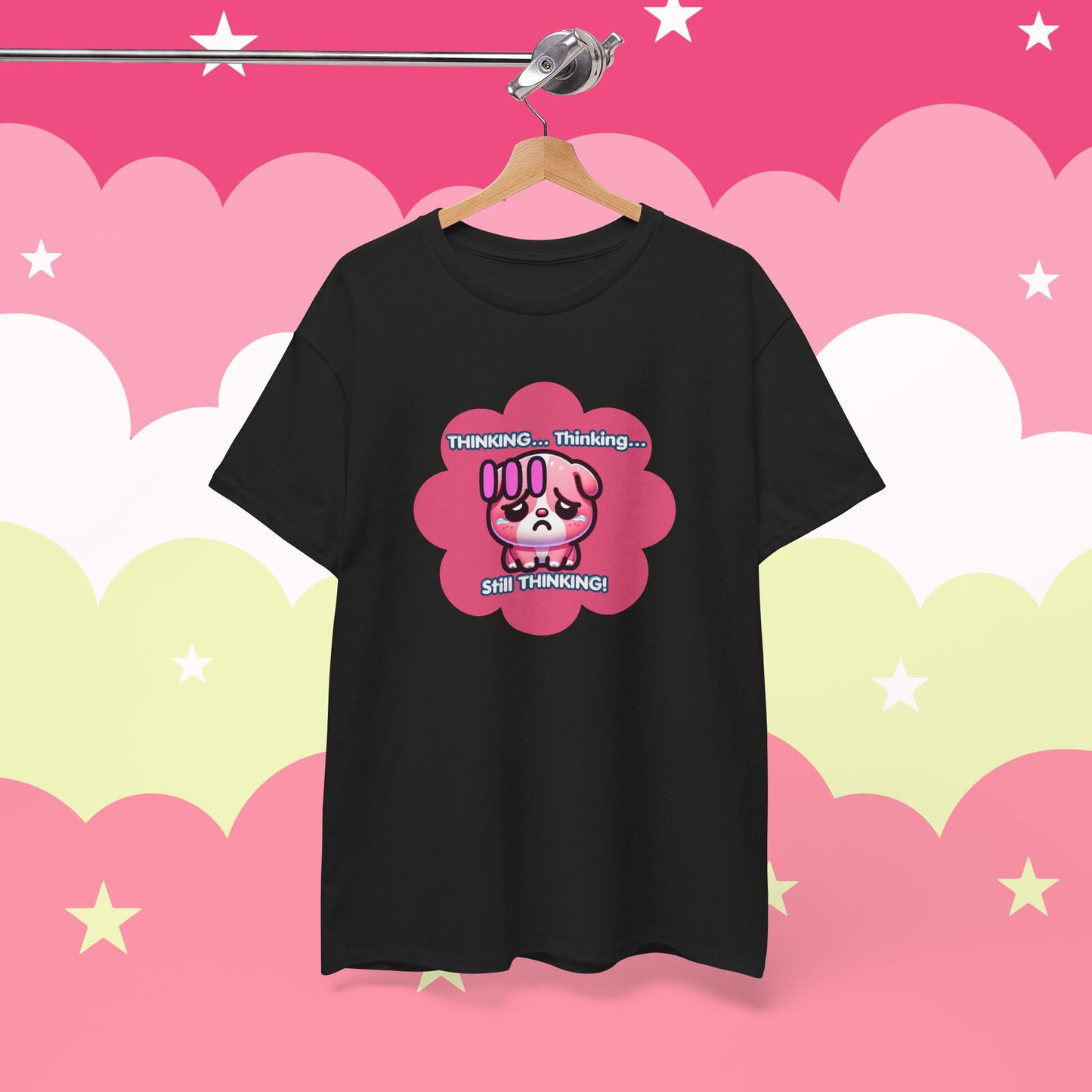 Contemplating Pink Bulldog Emote "Thinking... Still Thinking!" MoodT-Shirt