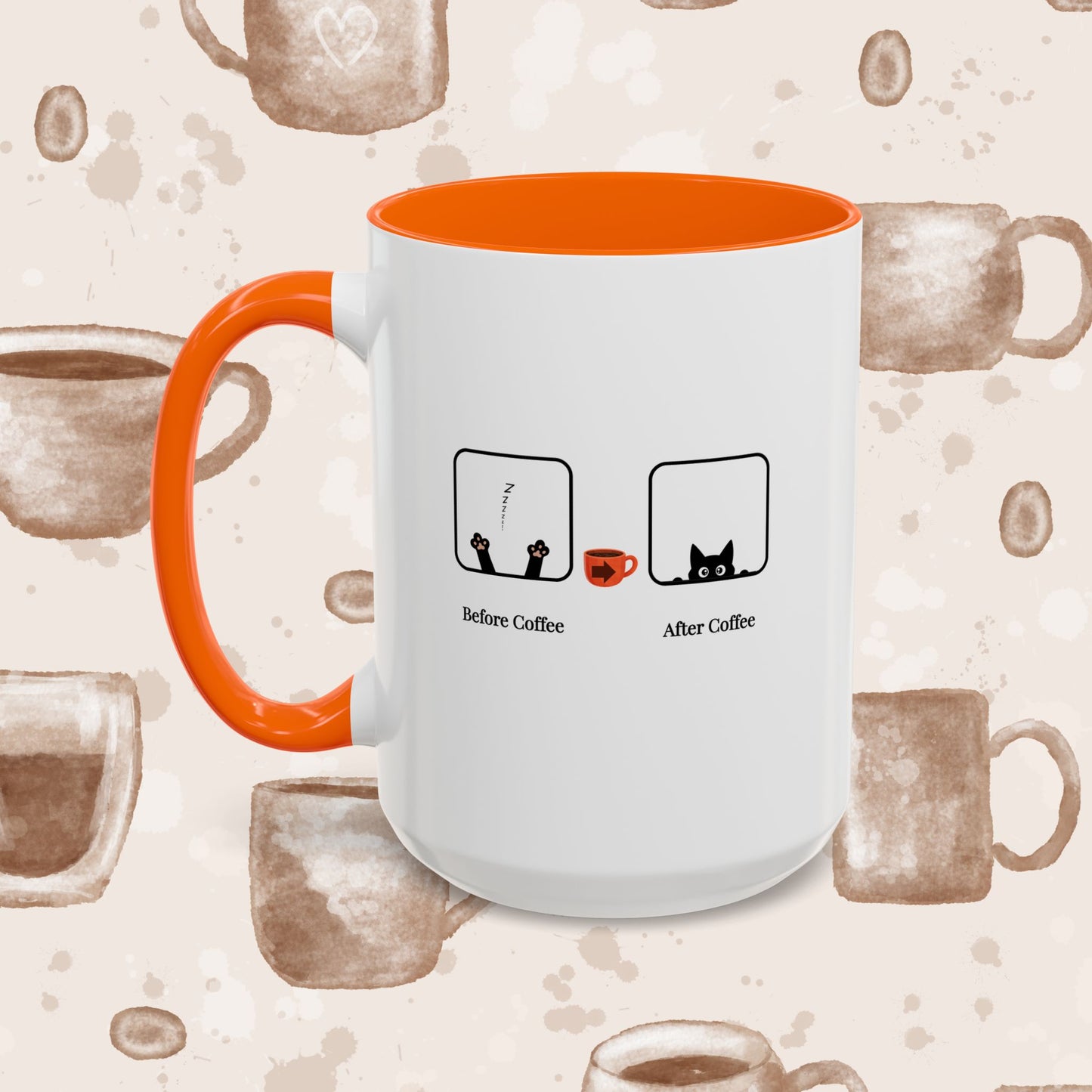 Coffee Mug — "Before Coffee / After Coffee" Cat Accent Mug (11/15oz)
