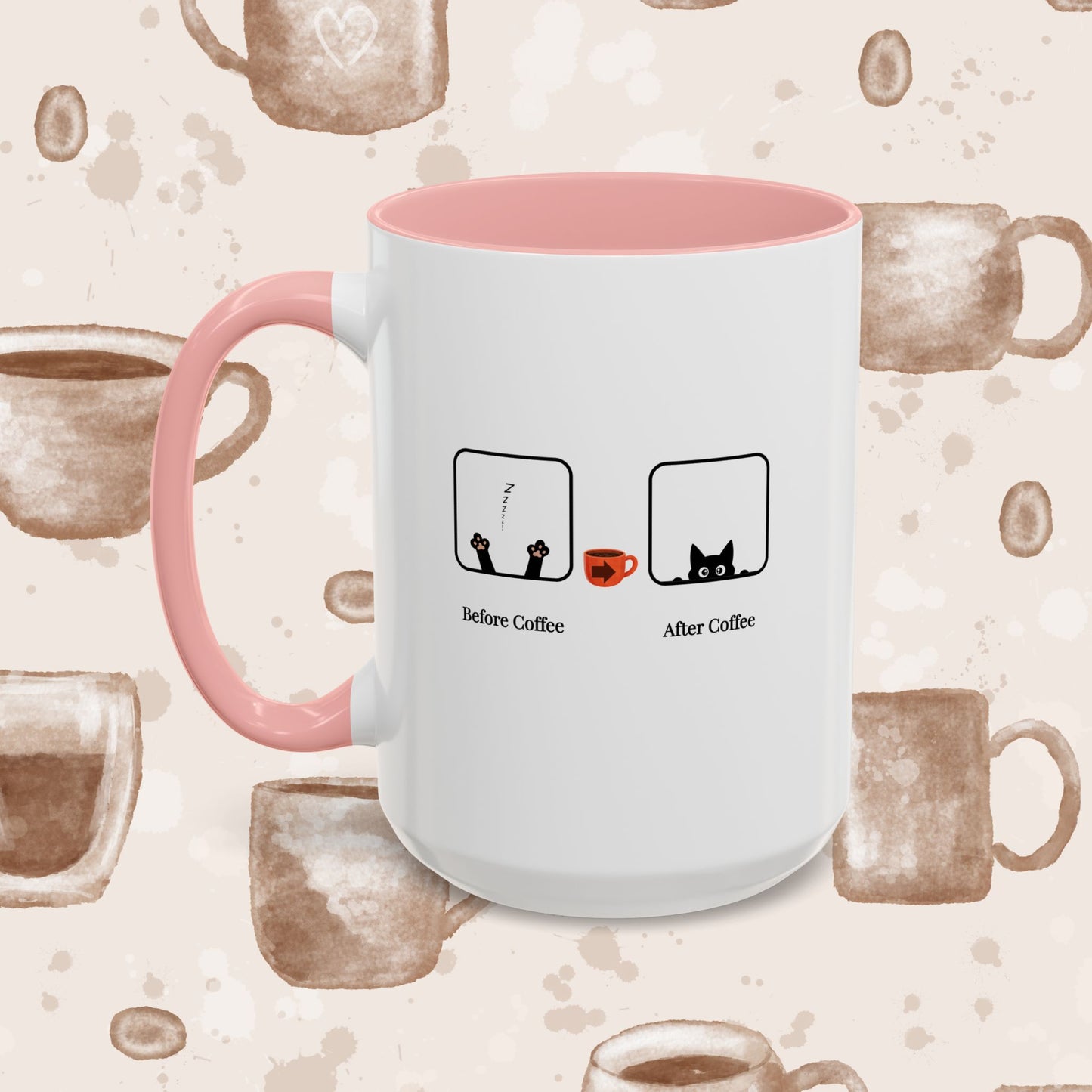 Coffee Mug — "Before Coffee / After Coffee" Cat Accent Mug (11/15oz)
