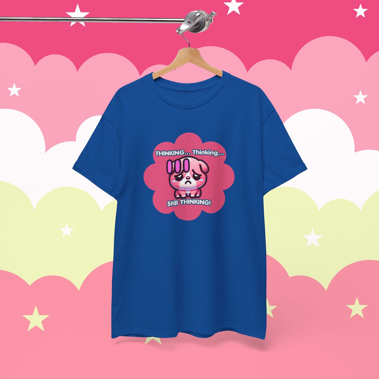 Contemplating Pink Bulldog Emote "Thinking... Still Thinking!" MoodT-Shirt