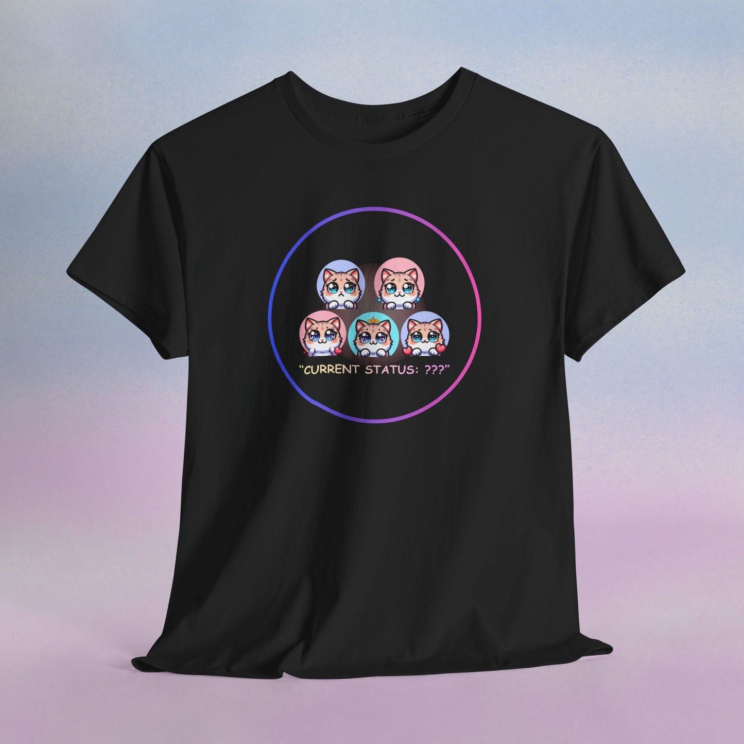 Cat Mood Tee — "Current Status: ???" Cute Kawaii Cat Faces T-Shirt