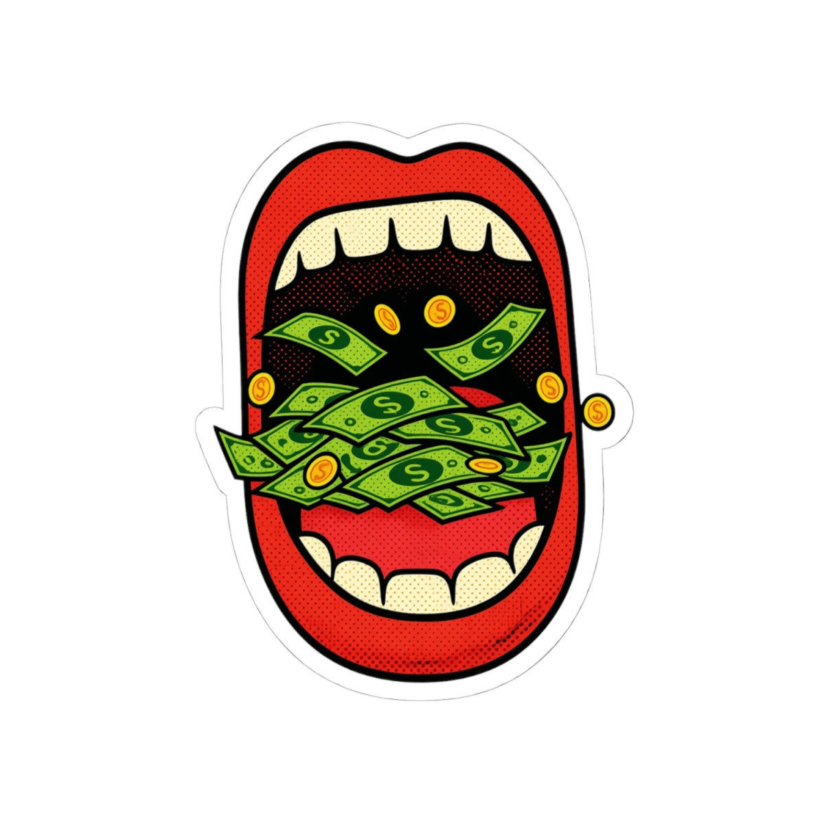 Pop Art Money Mouth Kiss-Cut Sticker — "Eating Prosperity"