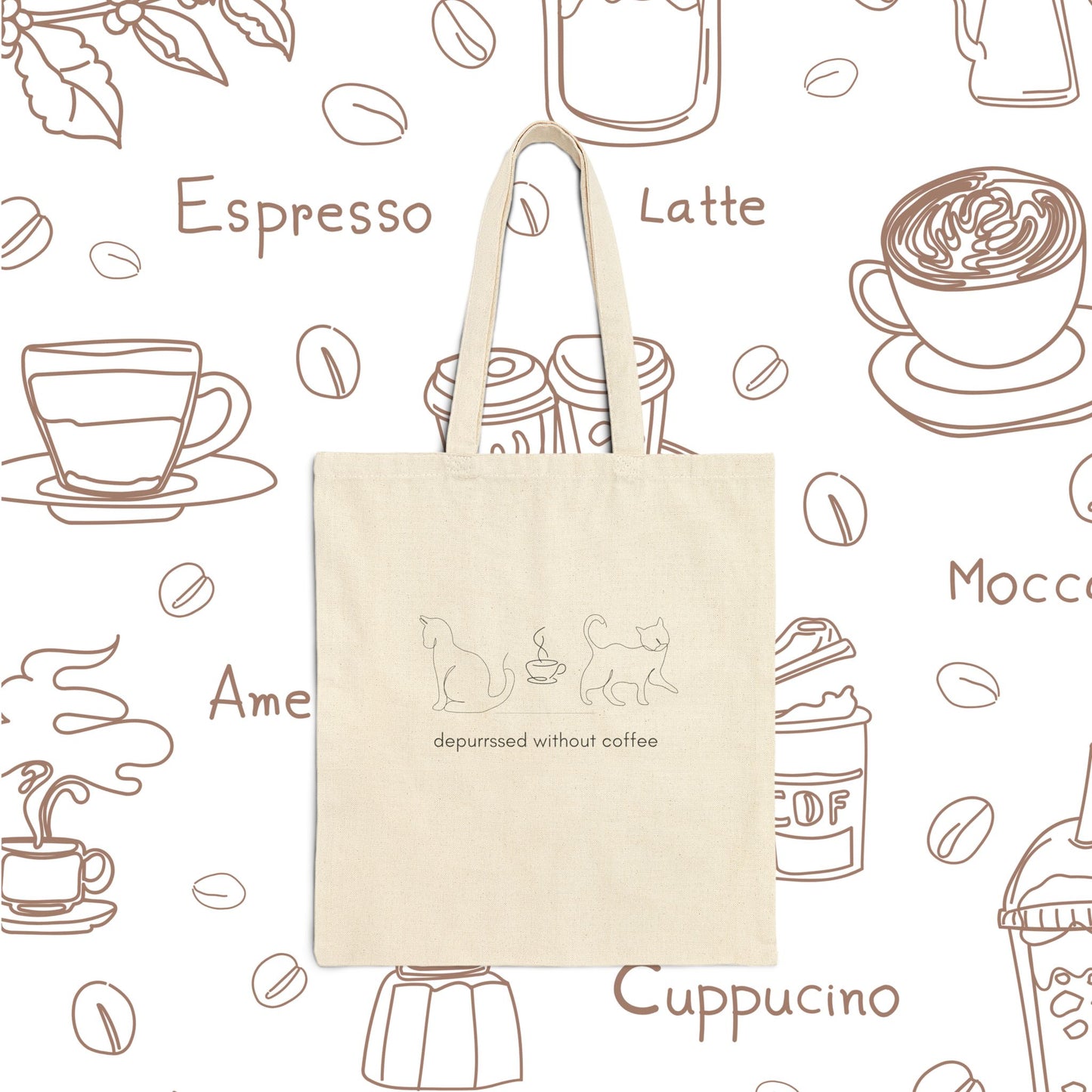 Depurrssed Without Coffee Canvas Tote Bag — Minimalist Coffee Lover Tote