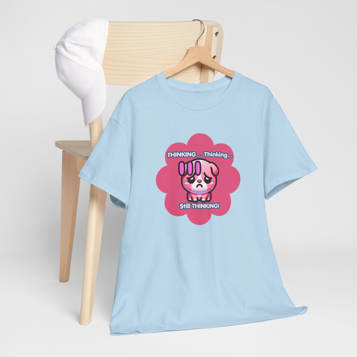 Contemplating Pink Bulldog Emote "Thinking... Still Thinking!" MoodT-Shirt