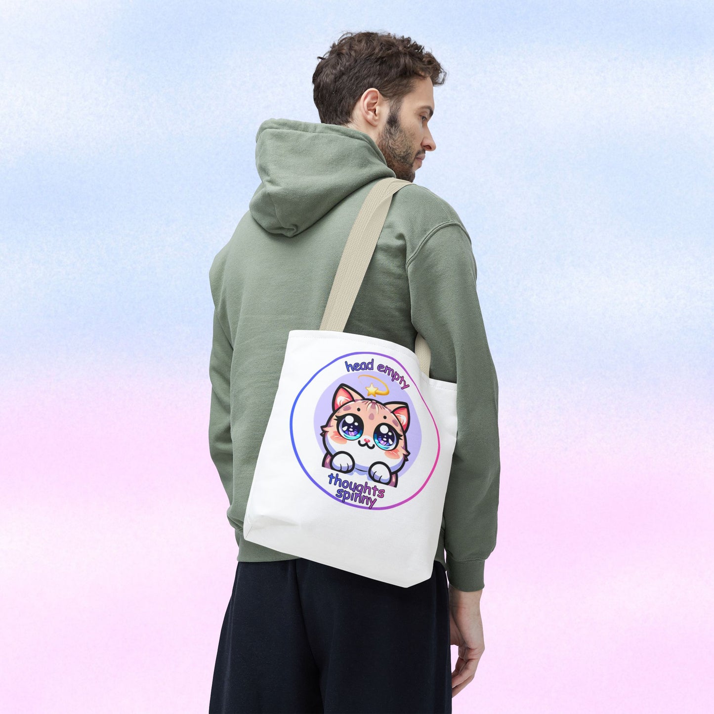 Cute Kawaii Dizzy Cat Tote Bag — "head empty. thoughts spinny."