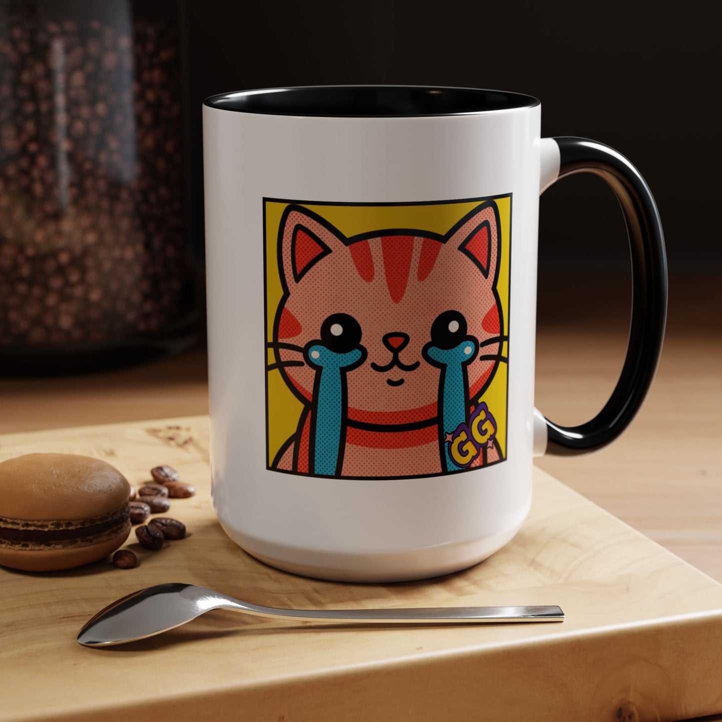 Good Game Tears of Joy - Cute Crying Cat Accent Coffee Mug (11/15oz) – Kawaii Pop Art Cat Emote GG