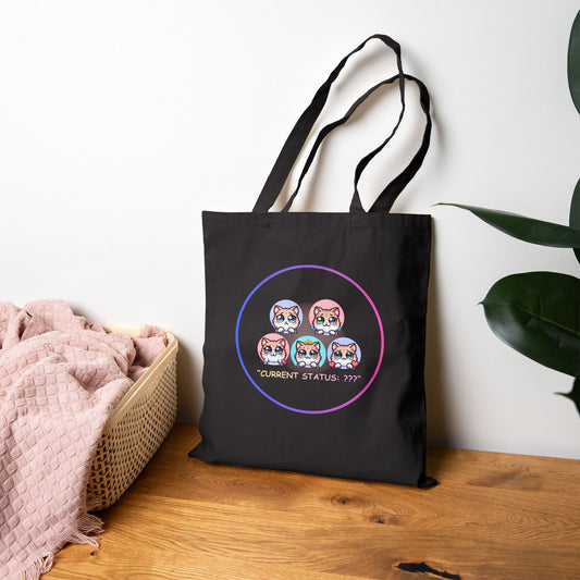 Cat Mood Tote Bag — Cute Kawaii Cat Faces "Current Status: ???" Canvas Tote