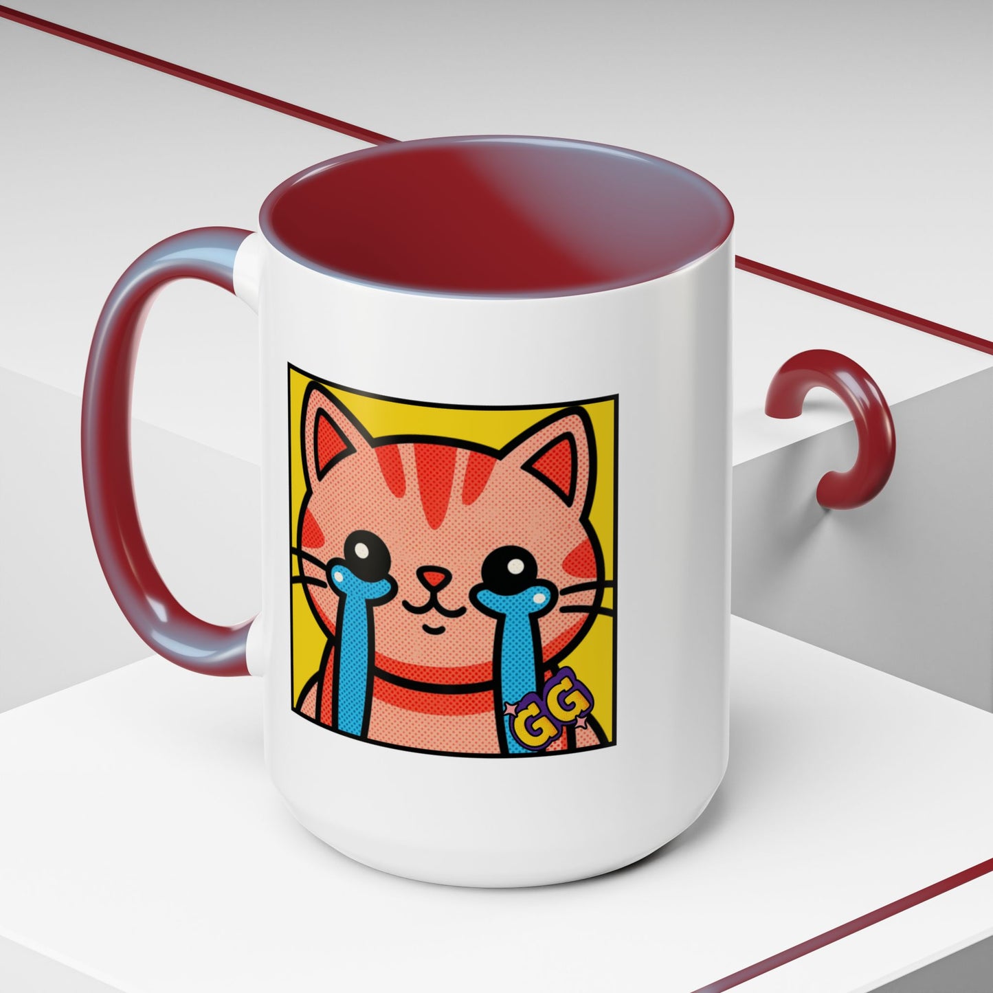 Good Game Tears of Joy - Cute Crying Cat Accent Coffee Mug (11/15oz) – Kawaii Pop Art Cat Emote GG
