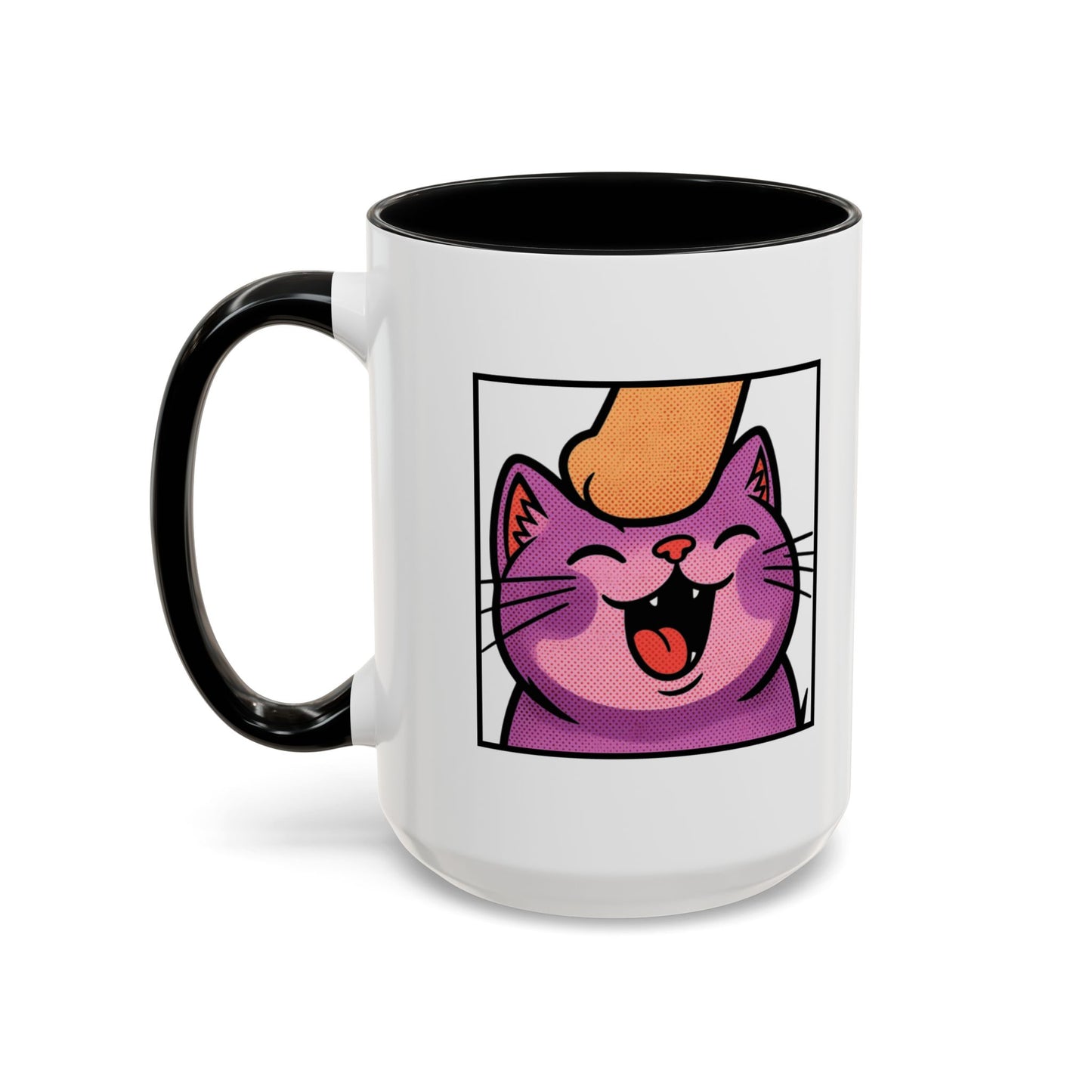 Pet Me, Purrfectly Happy Twitch Emote Cat Accent Coffee Mug – Cute Smiling Cat Illustration (11/15oz)