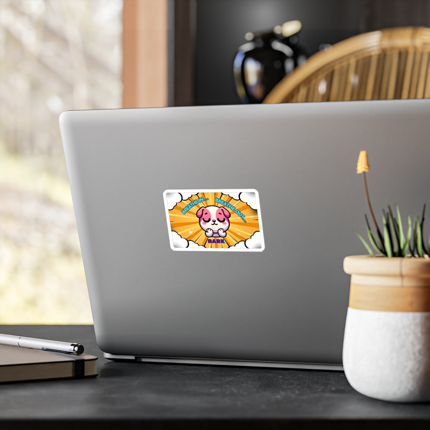 Stay Calm Pink Bulldog Emote 'Breath In... Breath Out... Bark' Vinyl Decal