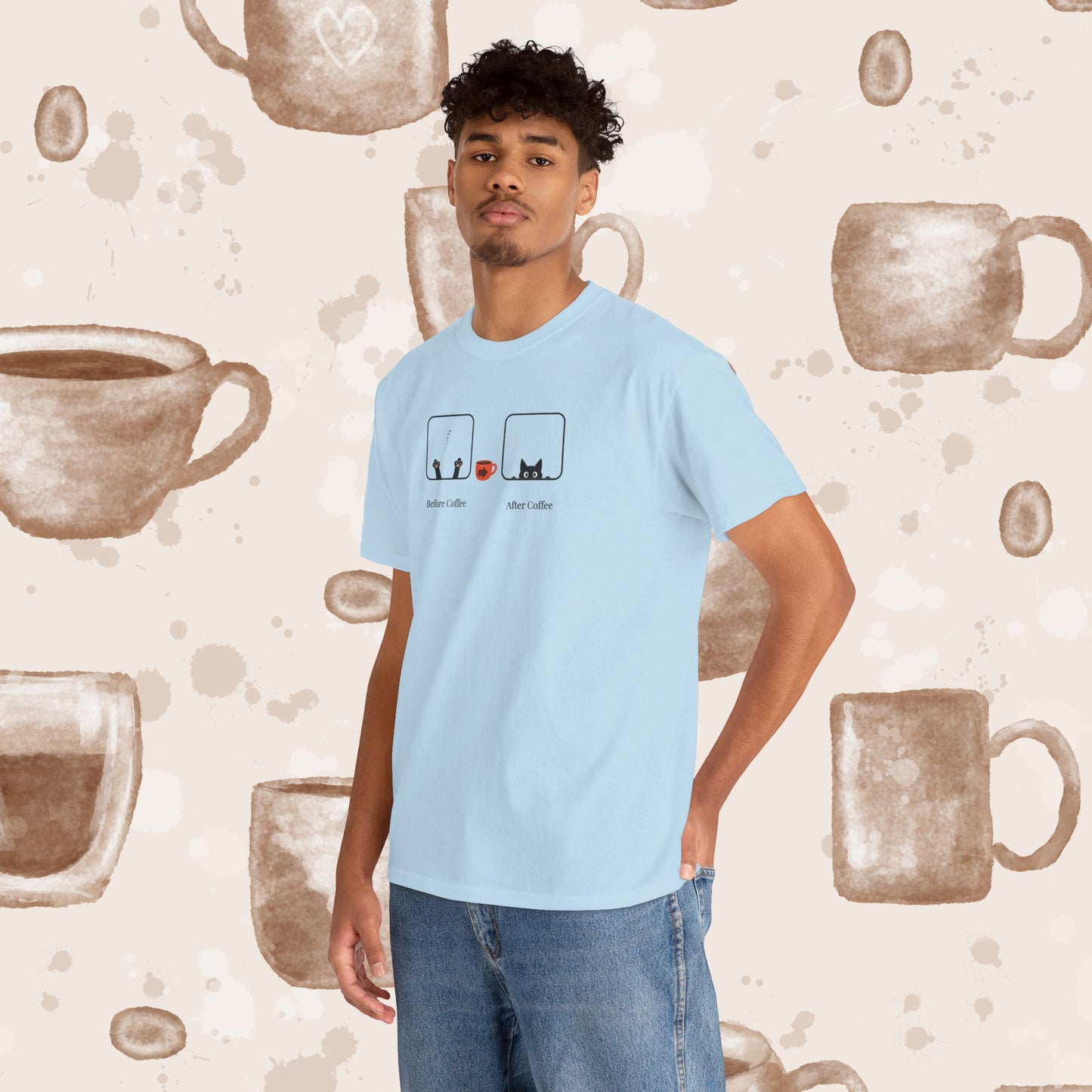 Before Coffee / After - Minimalist Coffee Cat Lover Graphic Tee