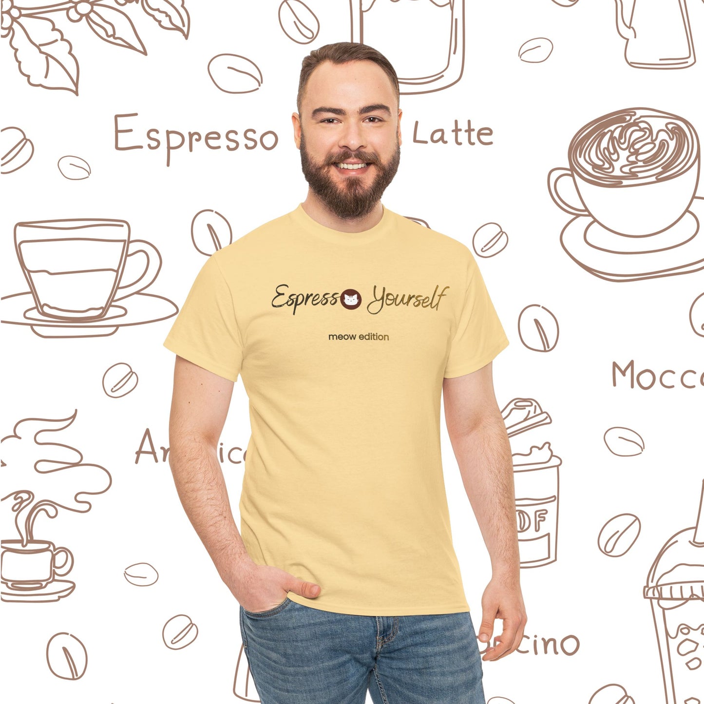 "Espresso Yourself Meow Edition" Coffee Cat T-Shirt — Minimalist Tee, Baristas Gift, Espresso Lovers