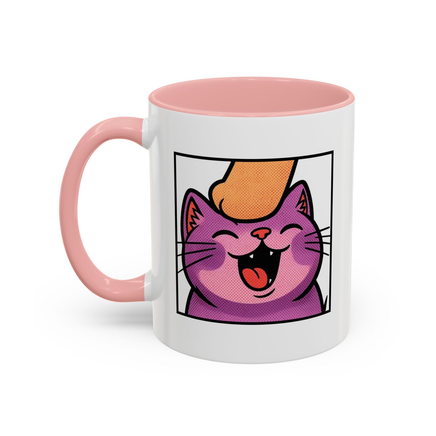 Pet Me, Purrfectly Happy Twitch Emote Cat Accent Coffee Mug – Cute Smiling Cat Illustration (11/15oz)