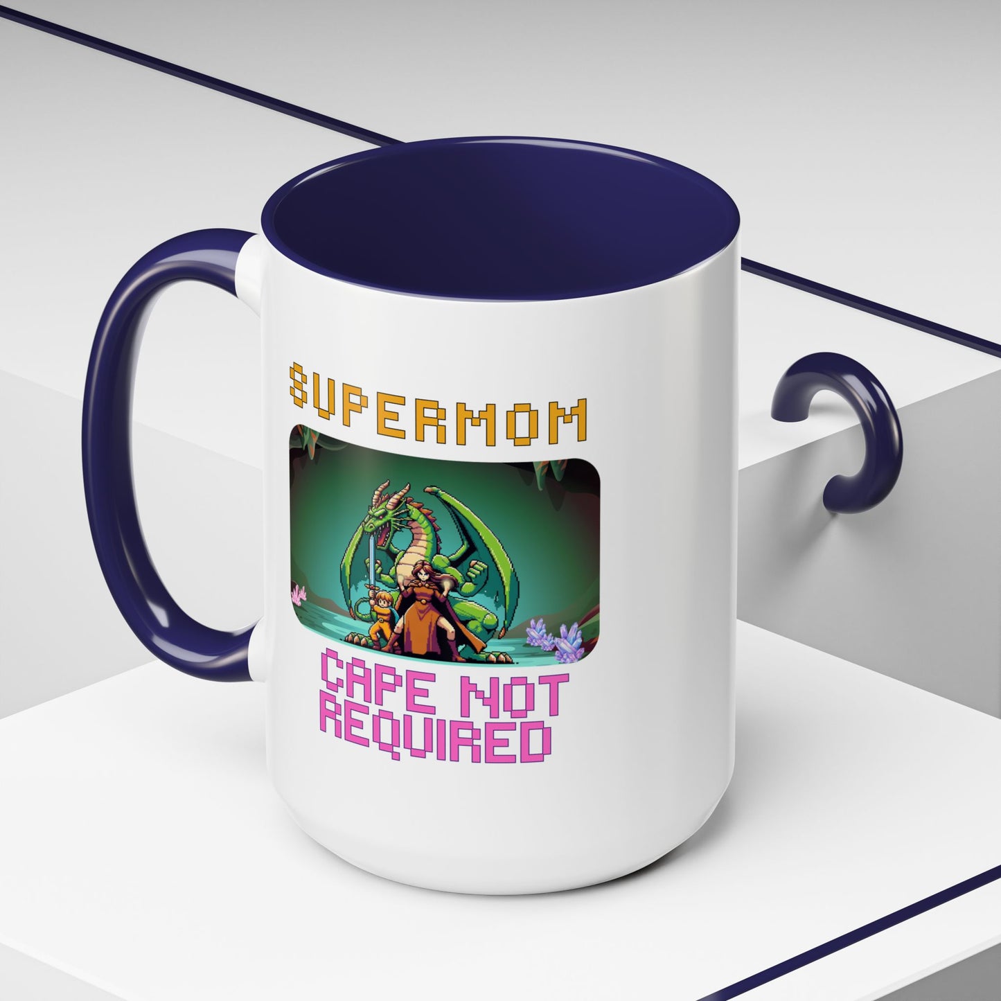 Dungeon Crawling Coffee Mug — "Supermom: Cape Not Required" Accent Mug (11/15oz)
