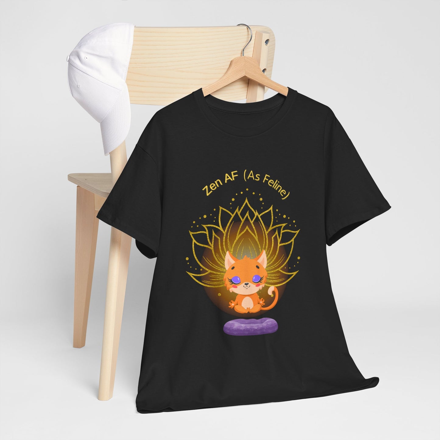 Zen AF (As Feline) Unisex Heavy Cotton Tee, Meditation Shirt, Cat Lover Gift, Spiritual Clothing, Mindfulness Apparel