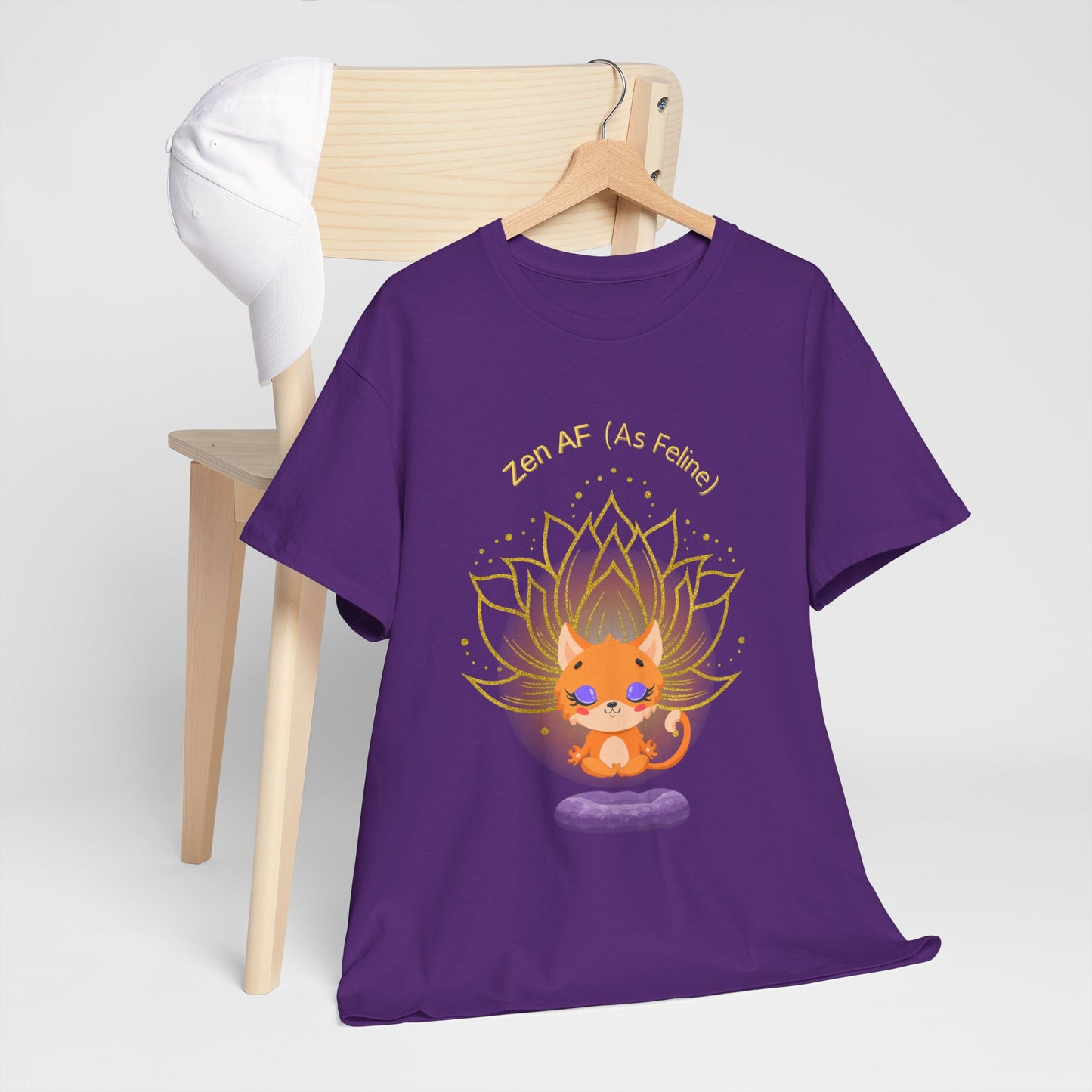 Zen AF (As Feline) Unisex Heavy Cotton Tee, Meditation Shirt, Cat Lover Gift, Spiritual Clothing, Mindfulness Apparel