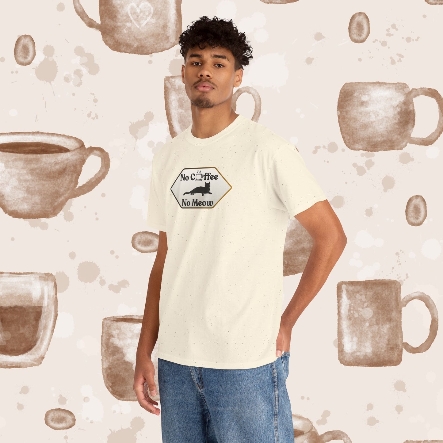 No Coffee No Meow T-Shirt — Sarcastic Coffee Cat Sign Tee, Funny Cat Lover Coffee Tee