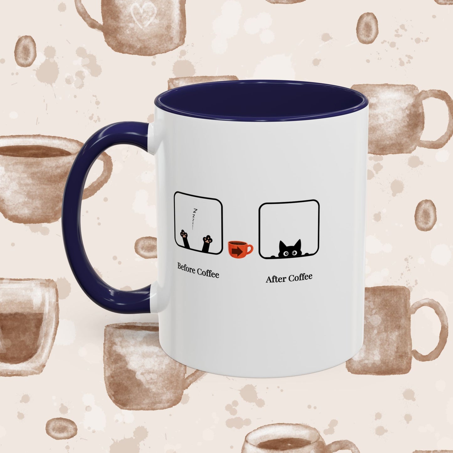 Coffee Mug — "Before Coffee / After Coffee" Cat Accent Mug (11/15oz)