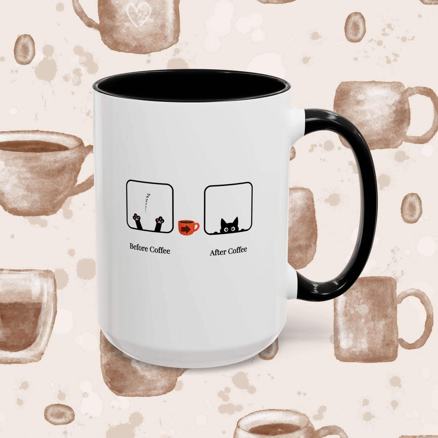 Coffee Mug — "Before Coffee / After Coffee" Cat Accent Mug (11/15oz)