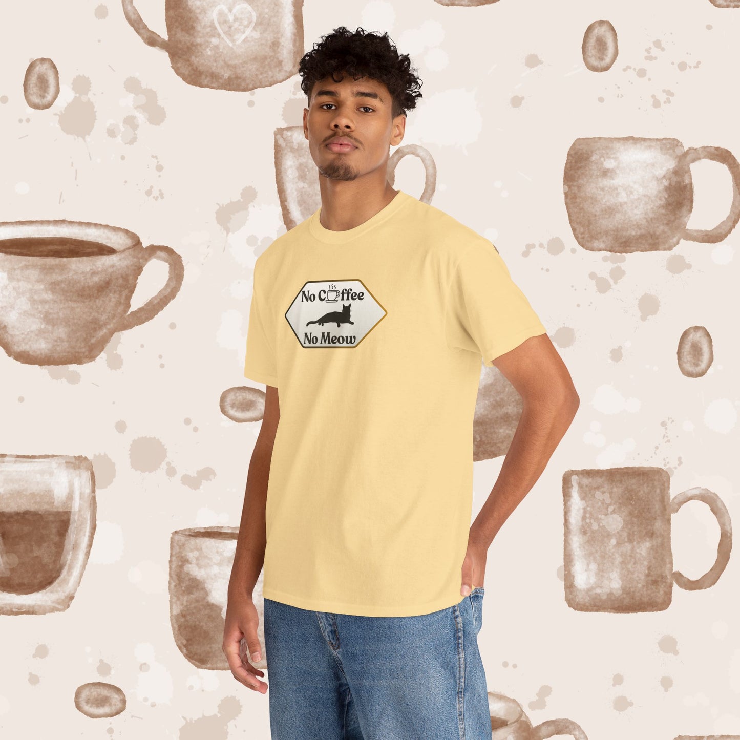 No Coffee No Meow T-Shirt — Sarcastic Coffee Cat Sign Tee, Funny Cat Lover Coffee Tee