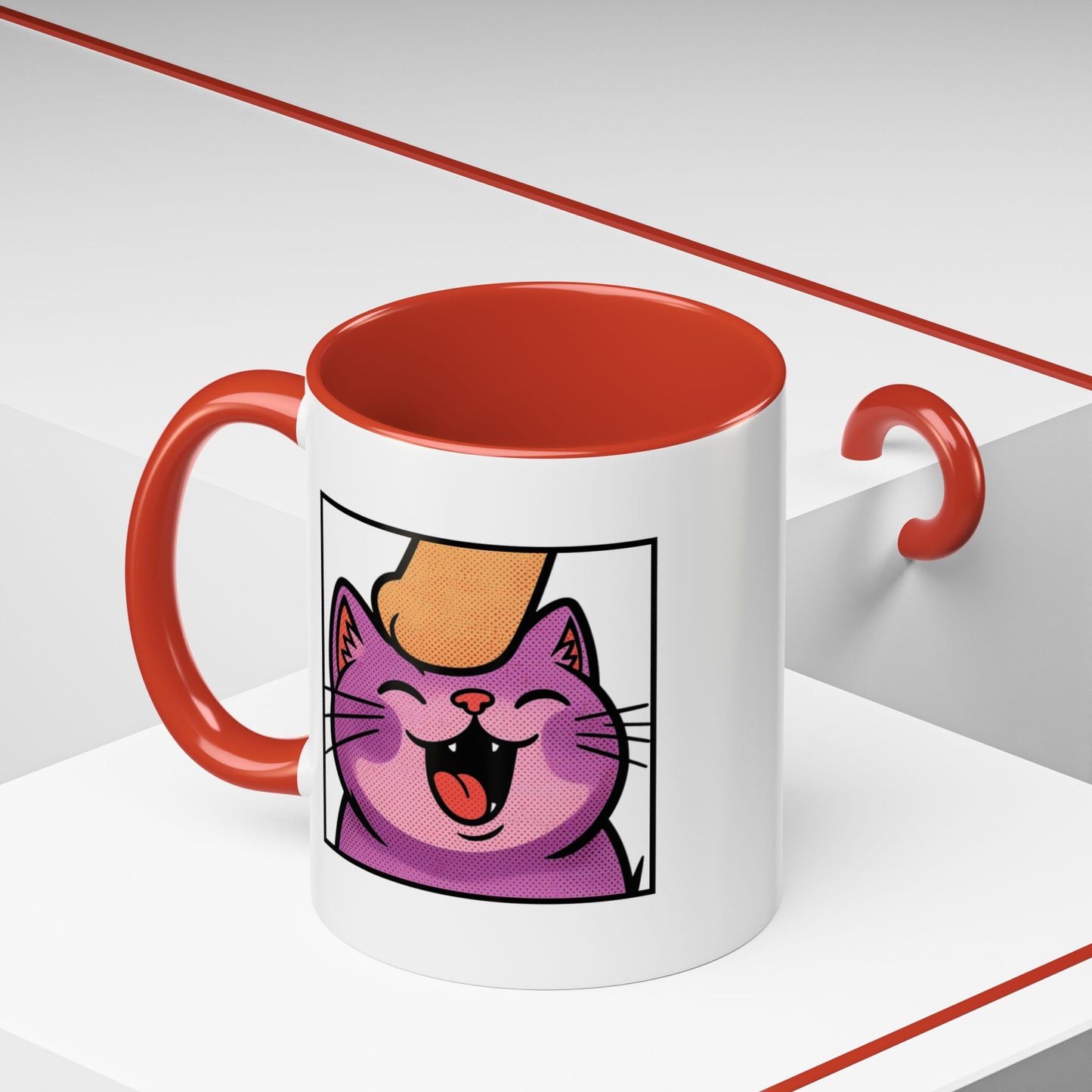 Pet Me, Purrfectly Happy Twitch Emote Cat Accent Coffee Mug – Cute Smiling Cat Illustration (11/15oz)